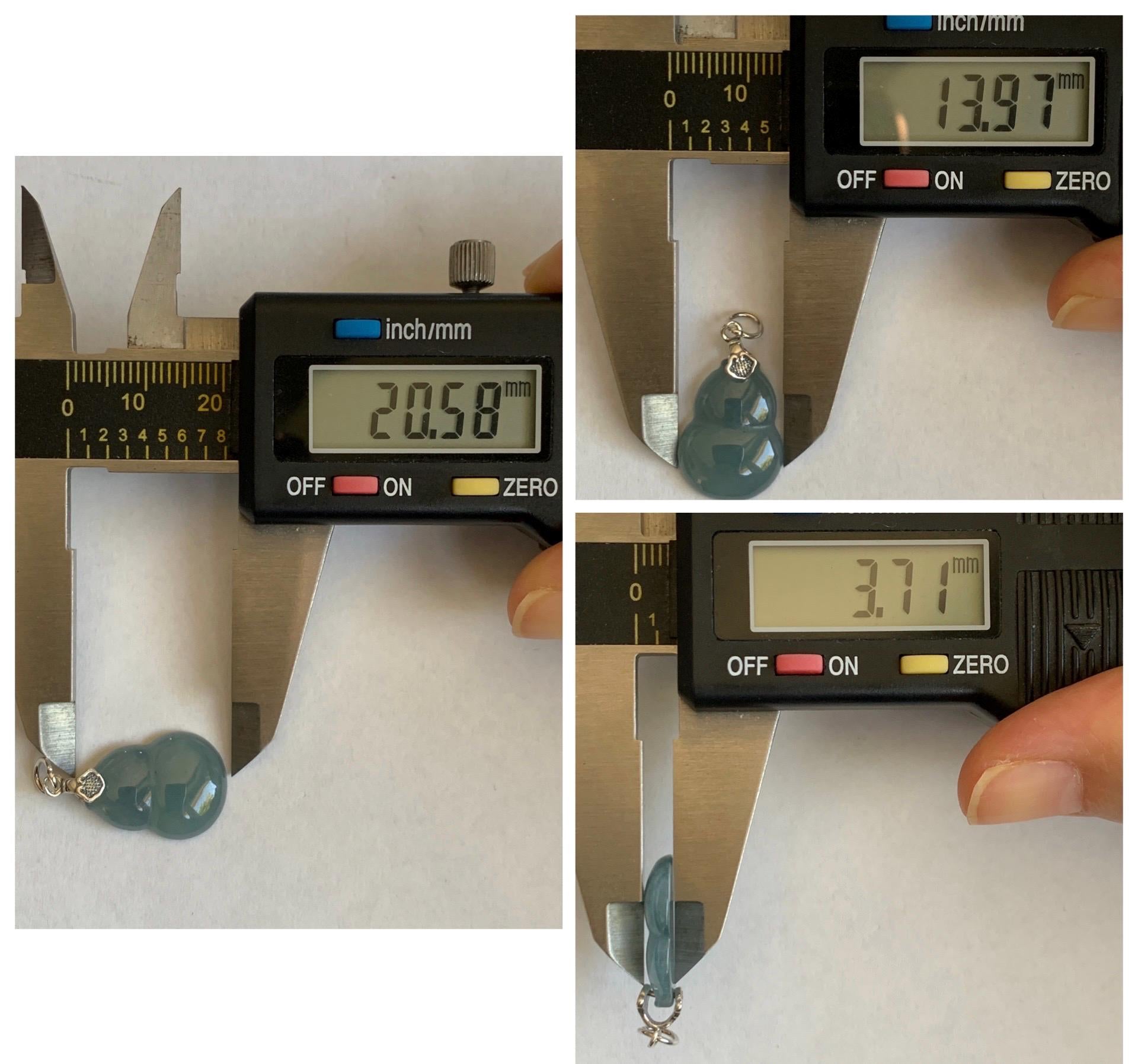 Natural Grade A Guatemalan Icy Highly Translucent Dusty Blue Jade Jadeite Gourd Hulu Pendant Sterling Silver 天然冰危蓝翡翠葫芦吊坠 WDB110-2
