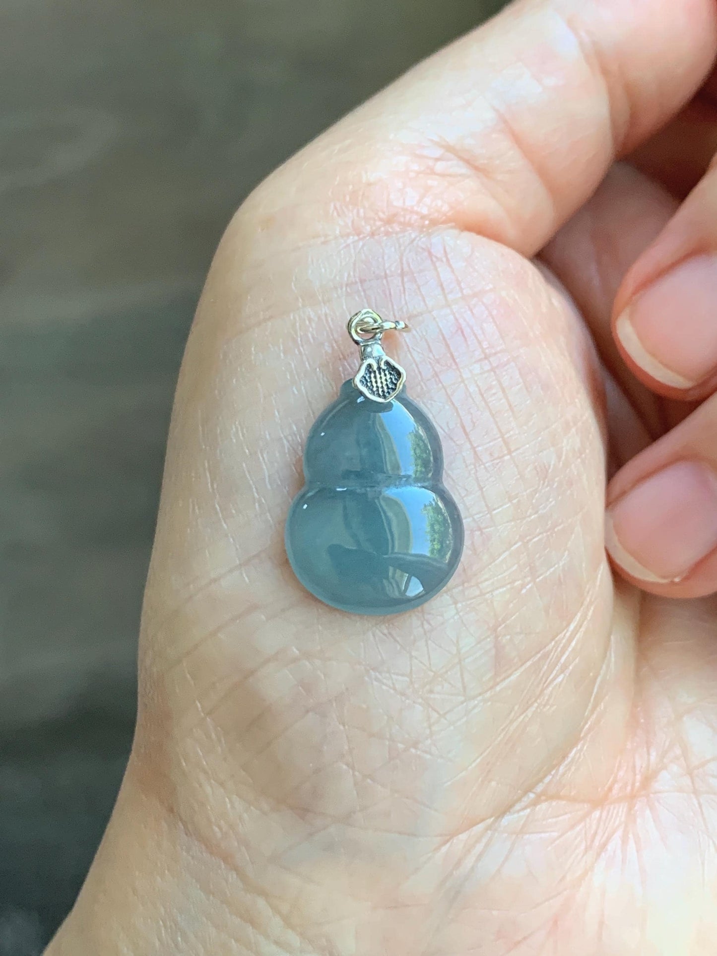 Natural Grade A Guatemalan Icy Highly Translucent Dusty Blue Jade Jadeite Gourd Hulu Pendant Sterling Silver 天然冰危蓝翡翠葫芦吊坠 WDB110-2