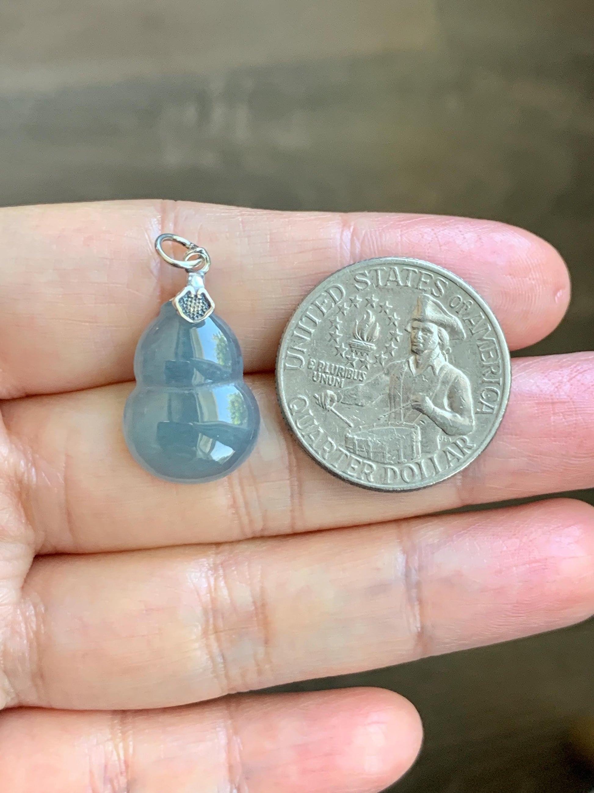 Natural Grade A Guatemalan Icy Highly Translucent Dusty Blue Jade Jadeite Gourd Hulu Pendant Sterling Silver 天然冰危蓝翡翠葫芦吊坠 WDB110-2