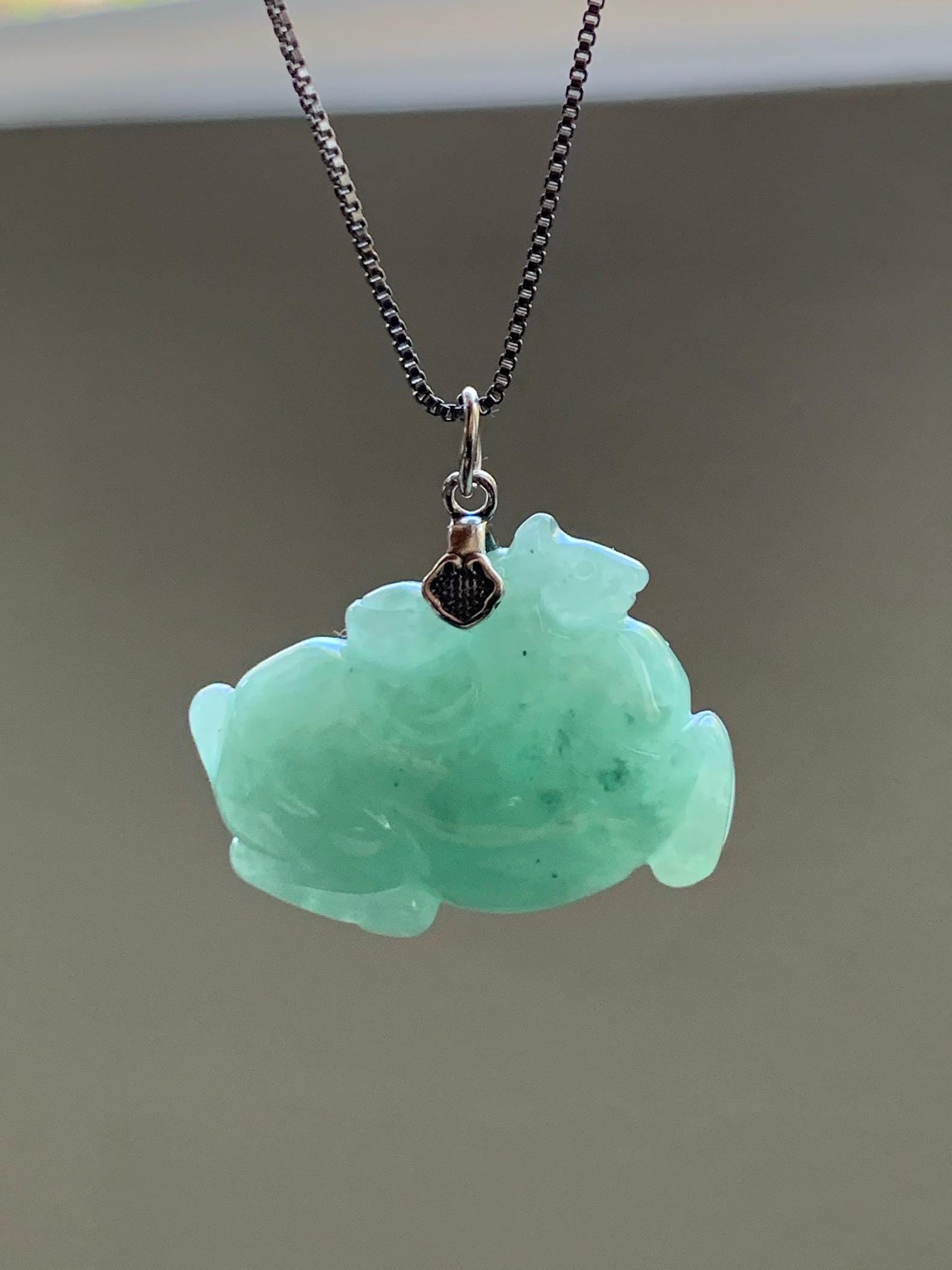 Natural Grade A Icy Translucent Icy Light Apple Green Jade Jadeite Carved Tang Horse Pendant Sterling Silver 10g 天然冰浅果绿翡翠唐马银镶吊坠 MGL160A