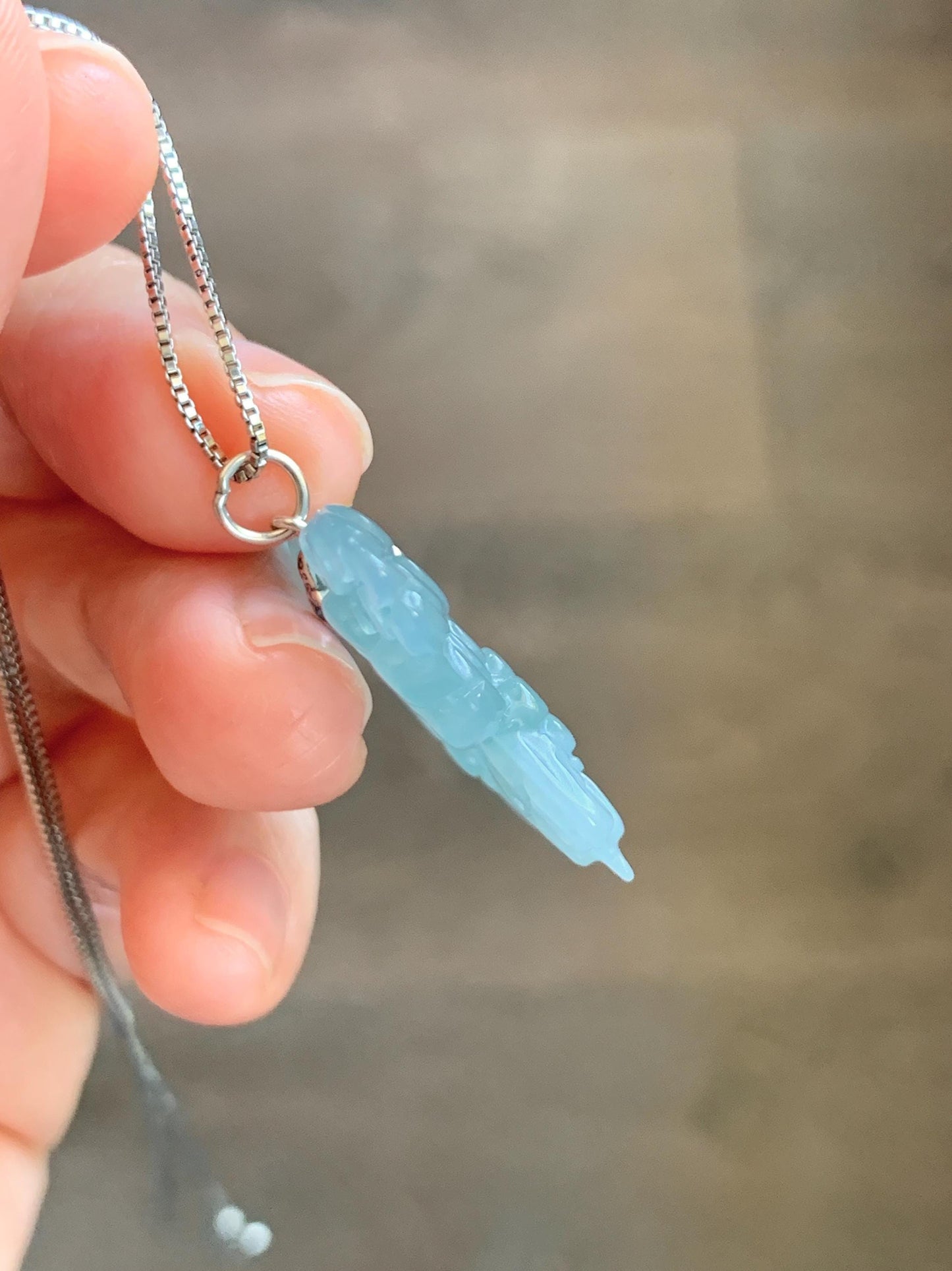 Natural Grade A Guatemalan Icy Translucent Dusty Teal Green Jade Jadeite Carved Butterfly Pendant Sterling Silver 7g 天然冰危暗蓝绿翡翠蝴蝶吊坠 WHZ110B