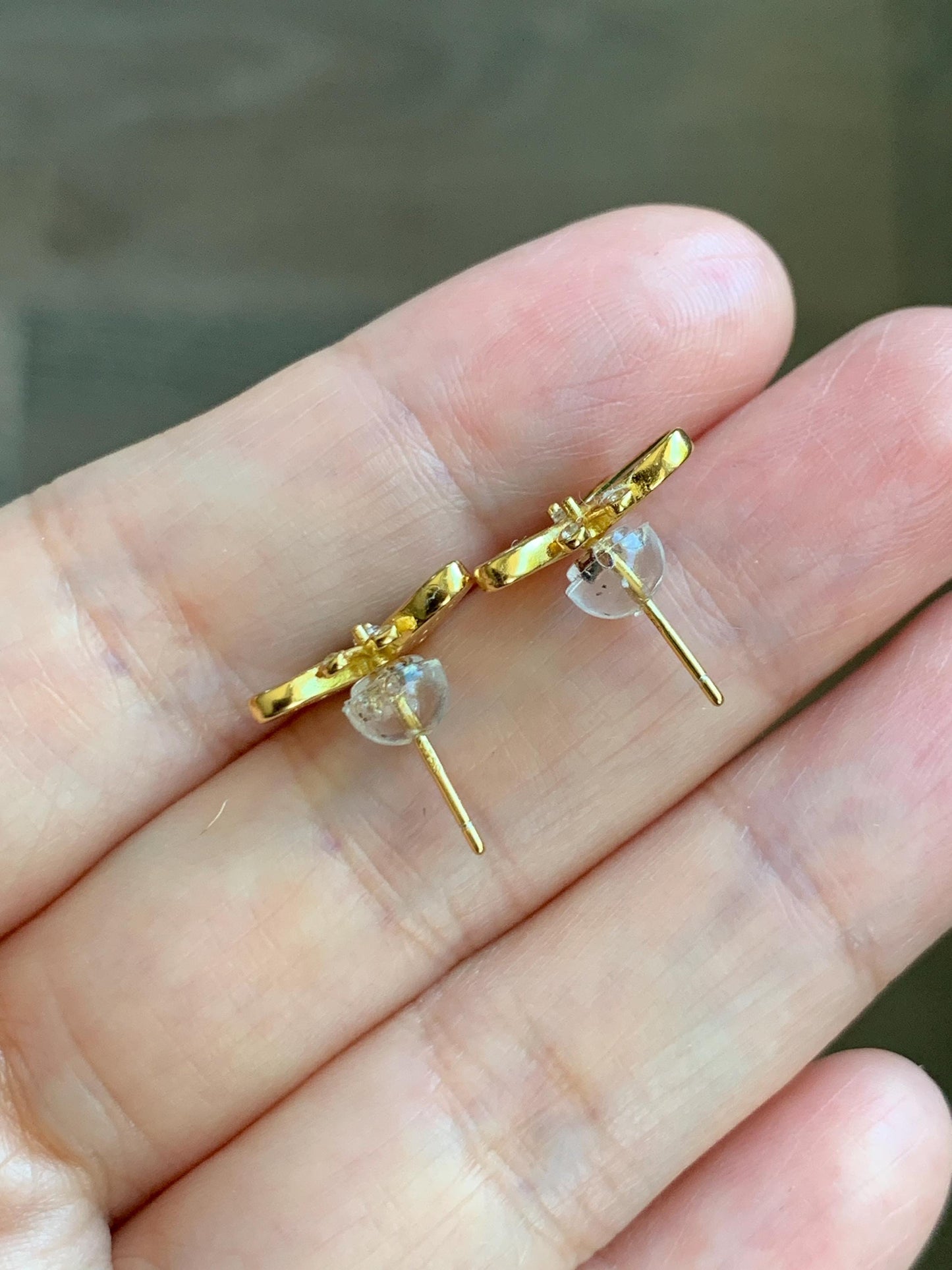 Certified Natural Grade A Icy Vibrant Green Jade Jadeite & Mother Of Pearl Butterfly Stud Earrings Sterling Silver 天然阳绿花青翡翠贝母银镶蝴蝶耳钉 440