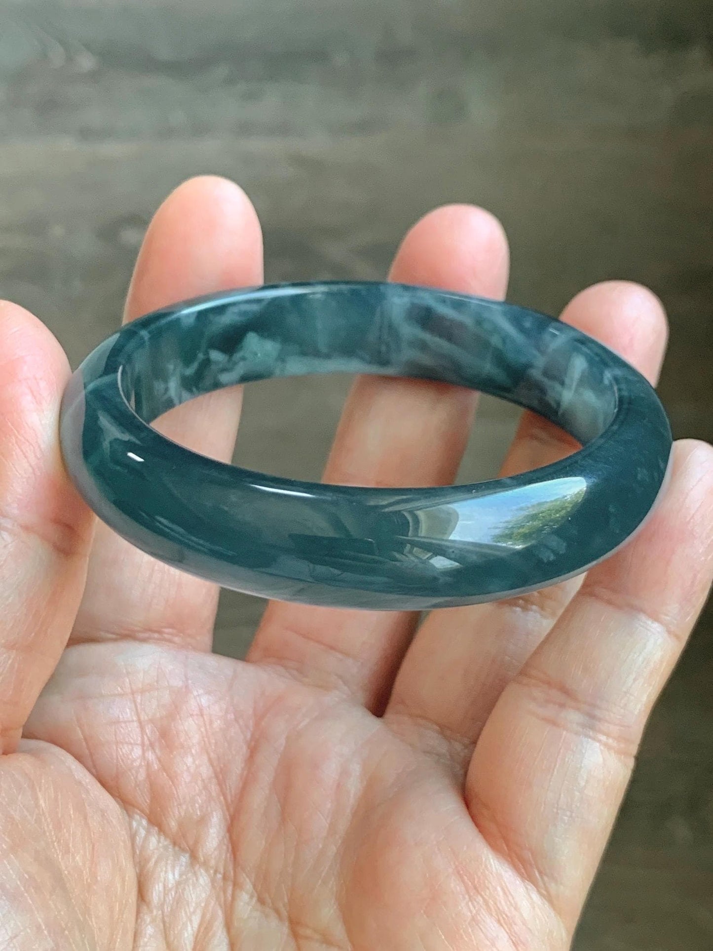 Certified Natural Grade A Guatemalan Icy Highly Translucent Dusty Aegean Blue Jade Jadeite Wide Bangle 53.5mm 6.6” 45.5g 天然冰危蓝翡翠正圈宽版手镯 503