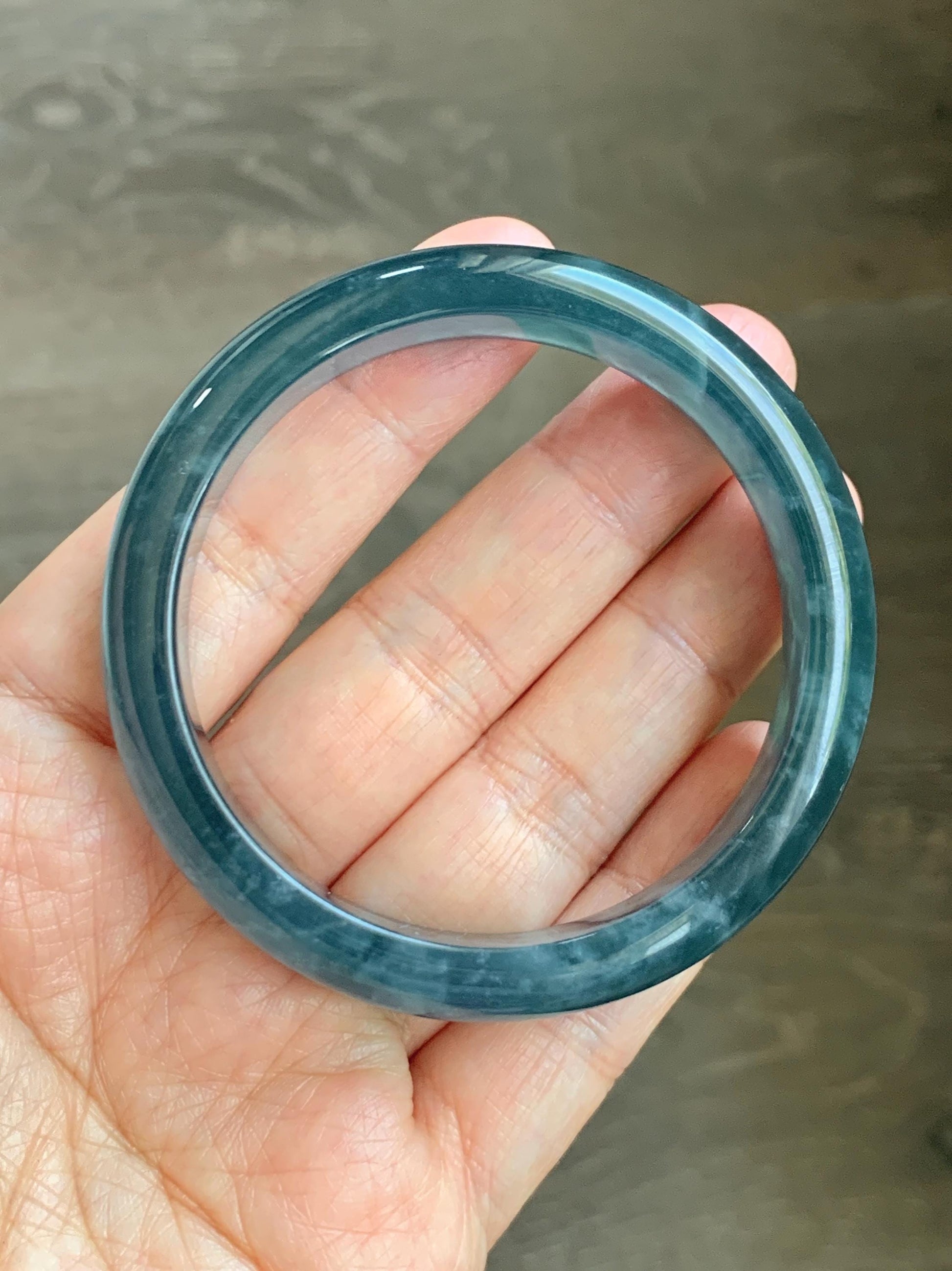 Certified Natural Grade A Guatemalan Icy Highly Translucent Dusty Aegean Blue Jade Jadeite Wide Bangle 53.5mm 6.6” 45.5g 天然冰危蓝翡翠正圈宽版手镯 503