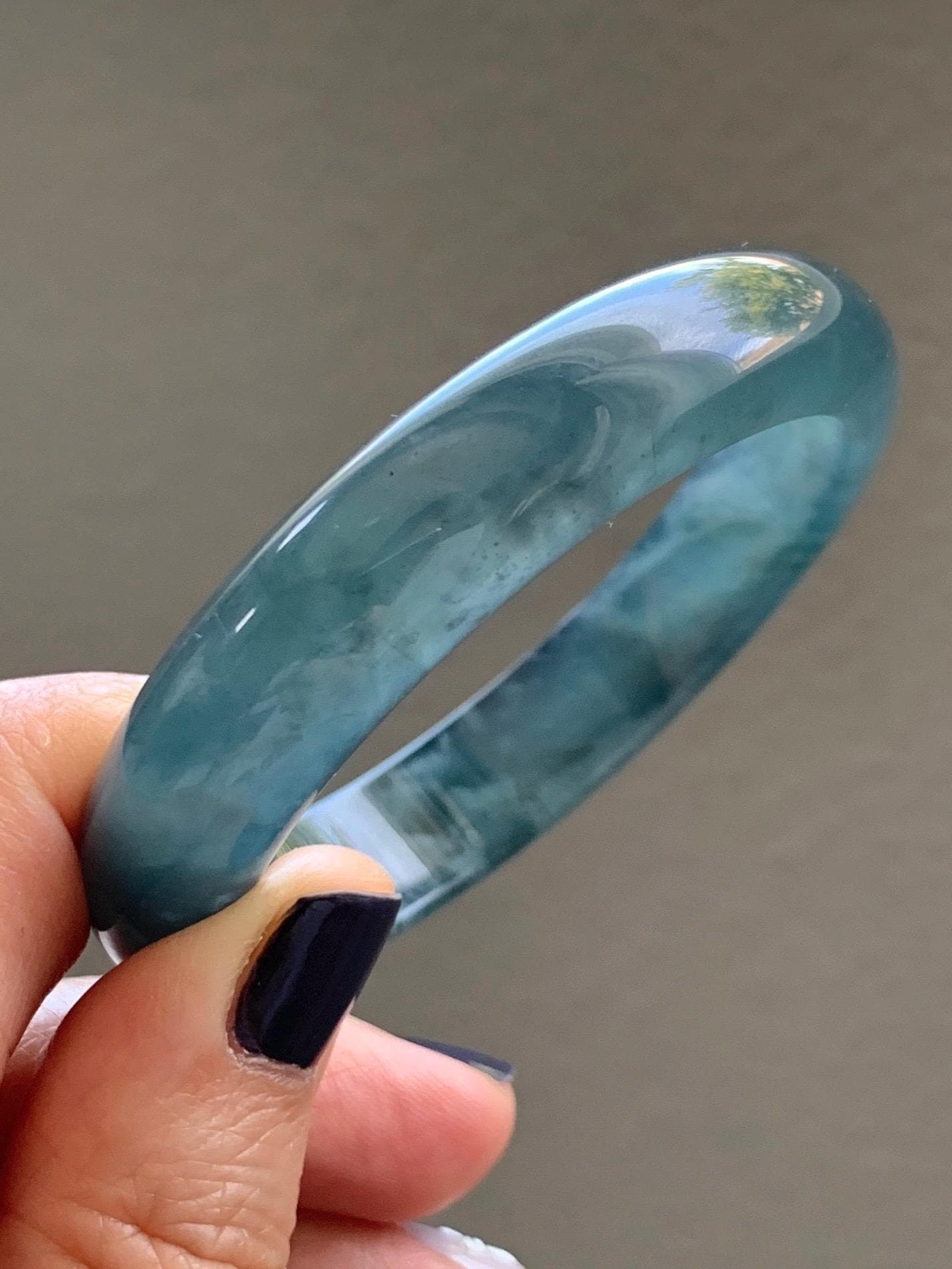 Certified Natural Grade A Guatemalan Icy Highly Translucent Dusty Aegean Blue Jade Jadeite Wide Bangle 53.5mm 6.6” 45.5g 天然冰危蓝翡翠正圈宽版手镯 503