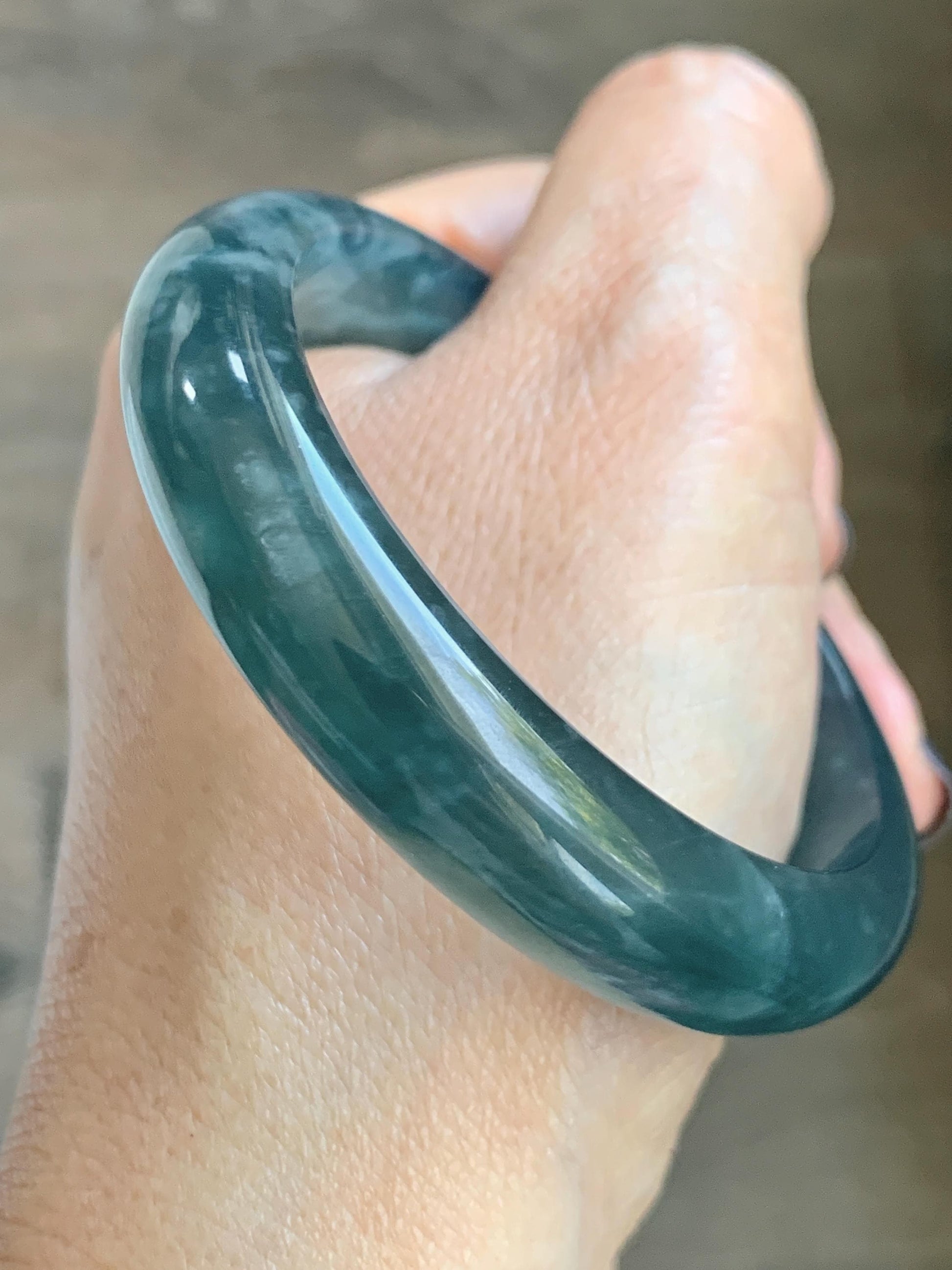 Certified Natural Grade A Guatemalan Icy Highly Translucent Dusty Aegean Blue Jade Jadeite Wide Bangle 53.5mm 6.6” 45.5g 天然冰危蓝翡翠正圈宽版手镯 503