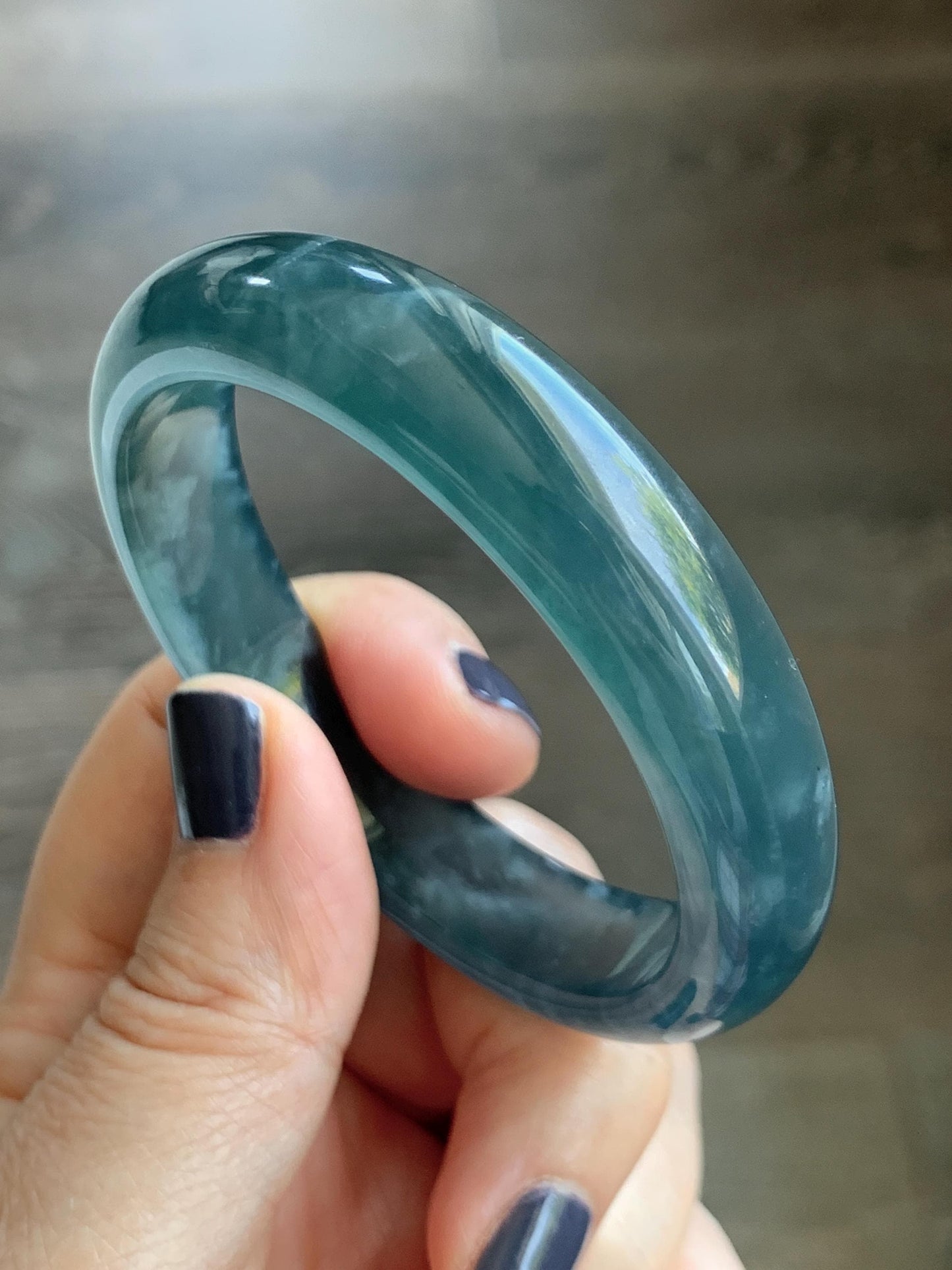 Certified Natural Grade A Guatemalan Icy Highly Translucent Dusty Aegean Blue Jade Jadeite Wide Bangle 53.5mm 6.6” 45.5g 天然冰危蓝翡翠正圈宽版手镯 503