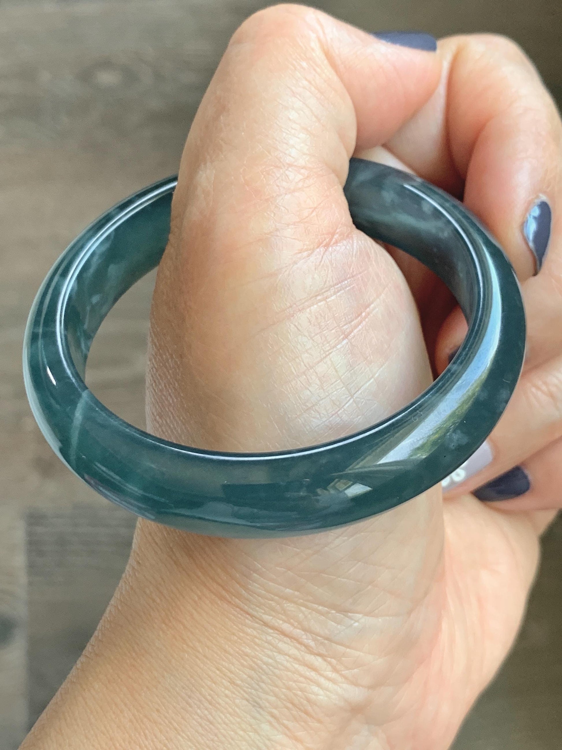 Certified Natural Grade A Guatemalan Icy Highly Translucent Dusty Aegean Blue Jade Jadeite Wide Bangle 53.5mm 6.6” 45.5g 天然冰危蓝翡翠正圈宽版手镯 503