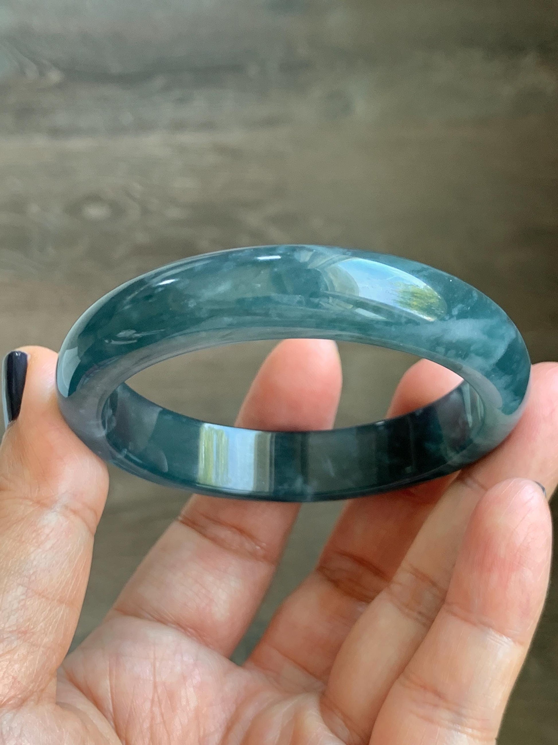 Certified Natural Grade A Guatemalan Icy Highly Translucent Dusty Aegean Blue Jade Jadeite Wide Bangle 53.5mm 6.6” 45.5g 天然冰危蓝翡翠正圈宽版手镯 503