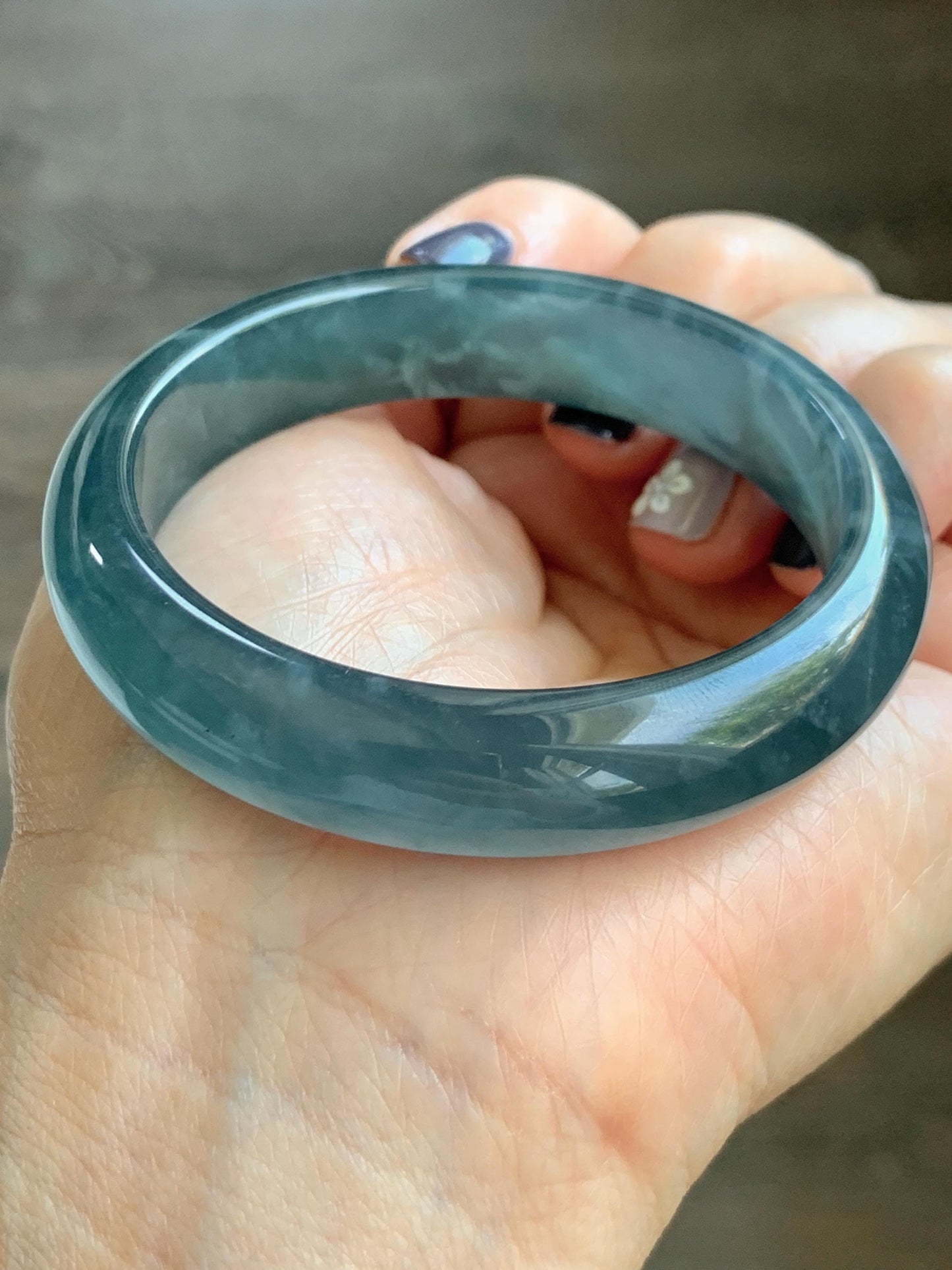Certified Natural Grade A Guatemalan Icy Highly Translucent Dusty Aegean Blue Jade Jadeite Wide Bangle 53.5mm 6.6” 45.5g 天然冰危蓝翡翠正圈宽版手镯 503