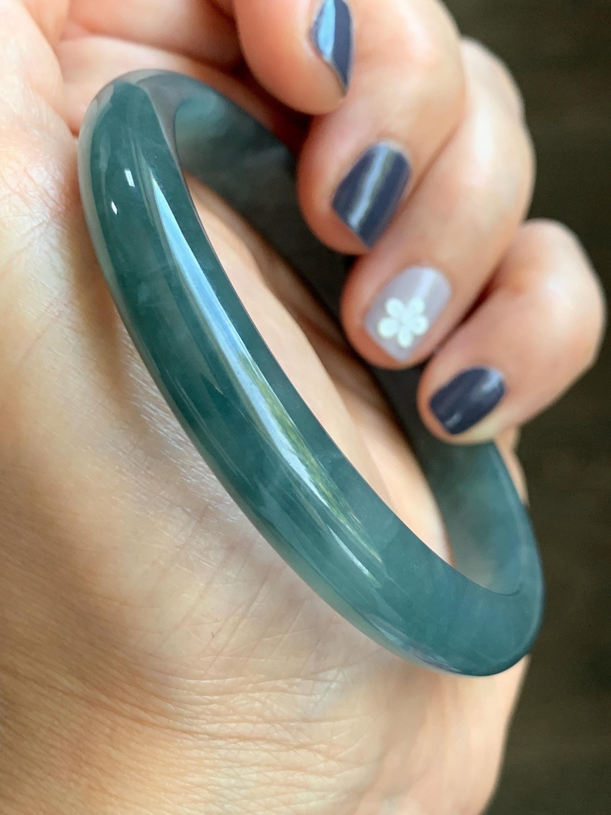 Certified Natural Grade A Guatemalan Icy Translucent Dusty Teal Blue Jade Jadeite Bangle Bracelet 58.4mm 7.22” 35g 天然冰胶危蓝绿翡翠正圈手镯 494