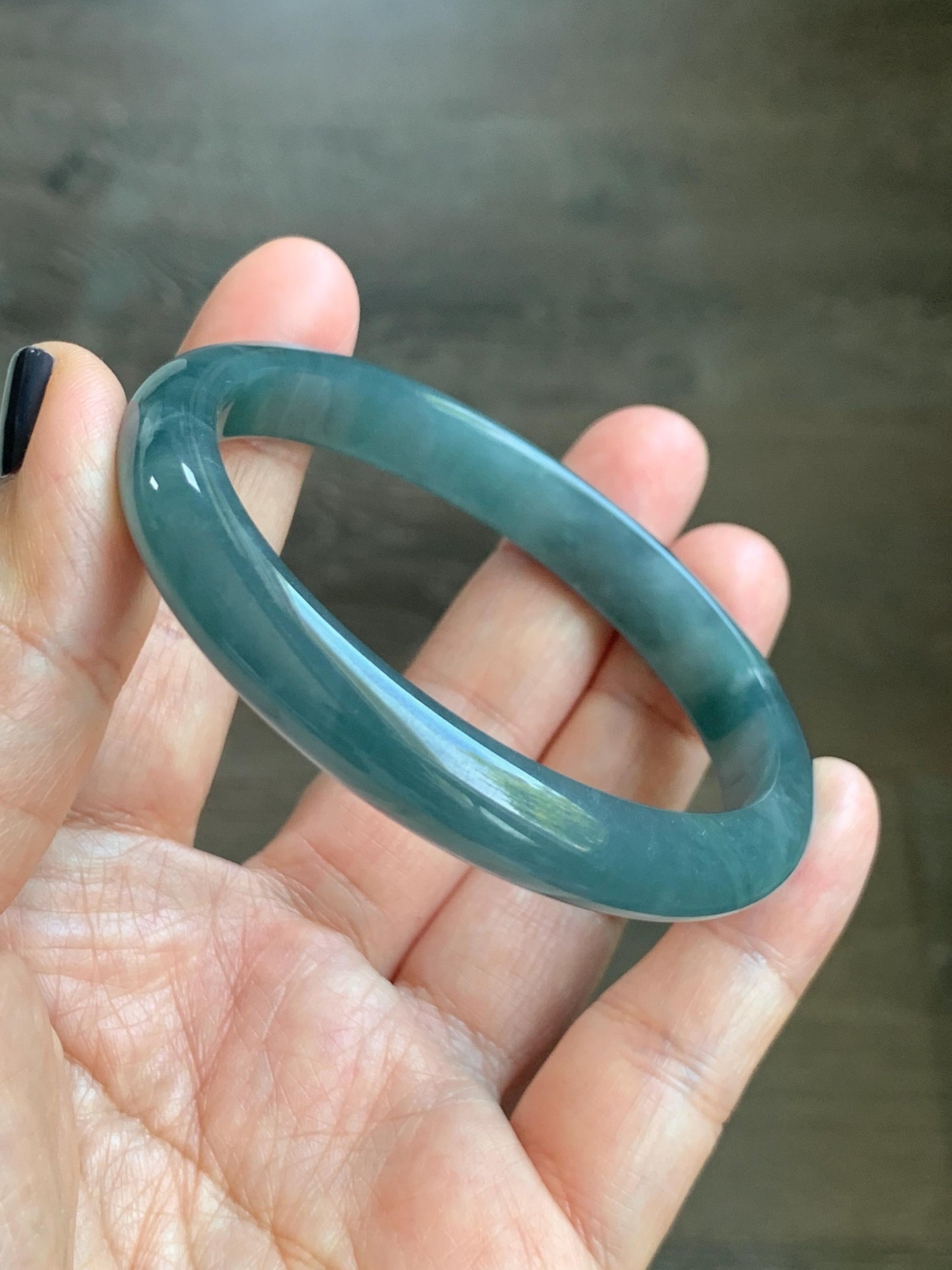 Certified Natural Grade A Guatemalan Icy Translucent Dusty Teal Blue Jade Jadeite Bangle Bracelet 58.4mm 7.22” 35g 天然冰胶危蓝绿翡翠正圈手镯 494