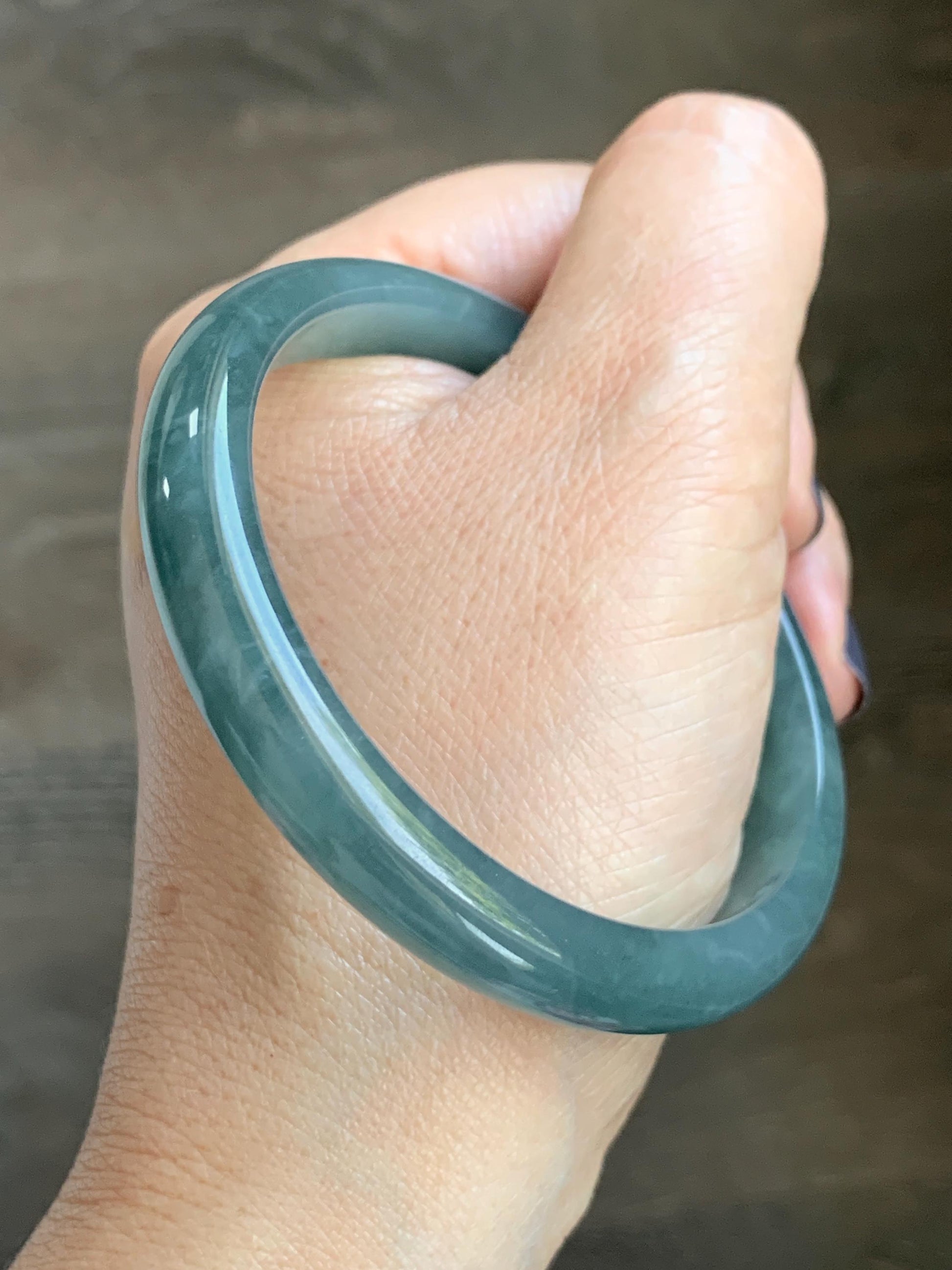 Certified Natural Grade A Guatemalan Icy Translucent Dusty Teal Blue Jade Jadeite Bangle Bracelet 58.4mm 7.22” 35g 天然冰胶危蓝绿翡翠正圈手镯 494