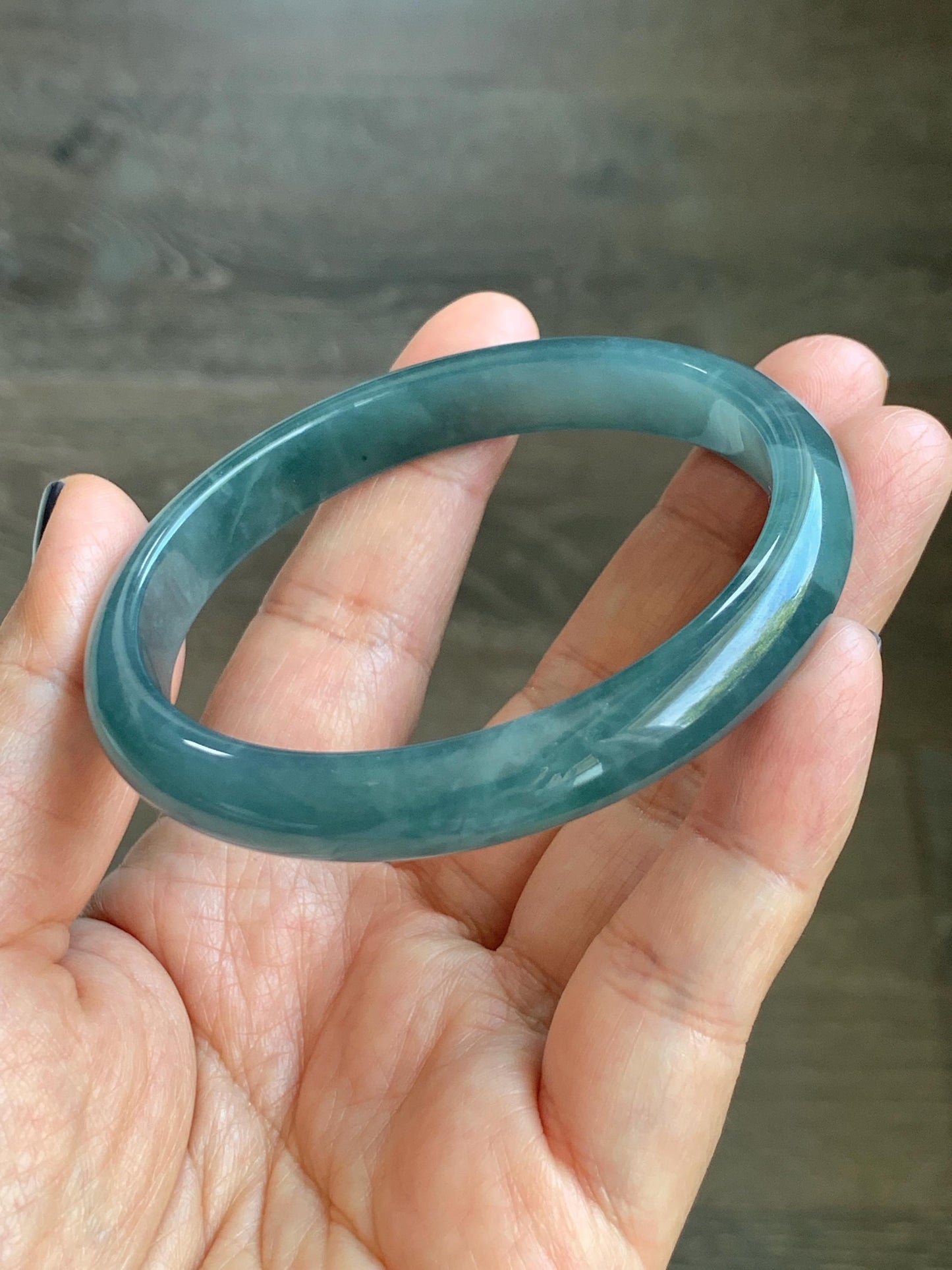 Certified Natural Grade A Guatemalan Icy Translucent Dusty Teal Blue Jade Jadeite Bangle Bracelet 58.4mm 7.22” 35g 天然冰胶危蓝绿翡翠正圈手镯 494