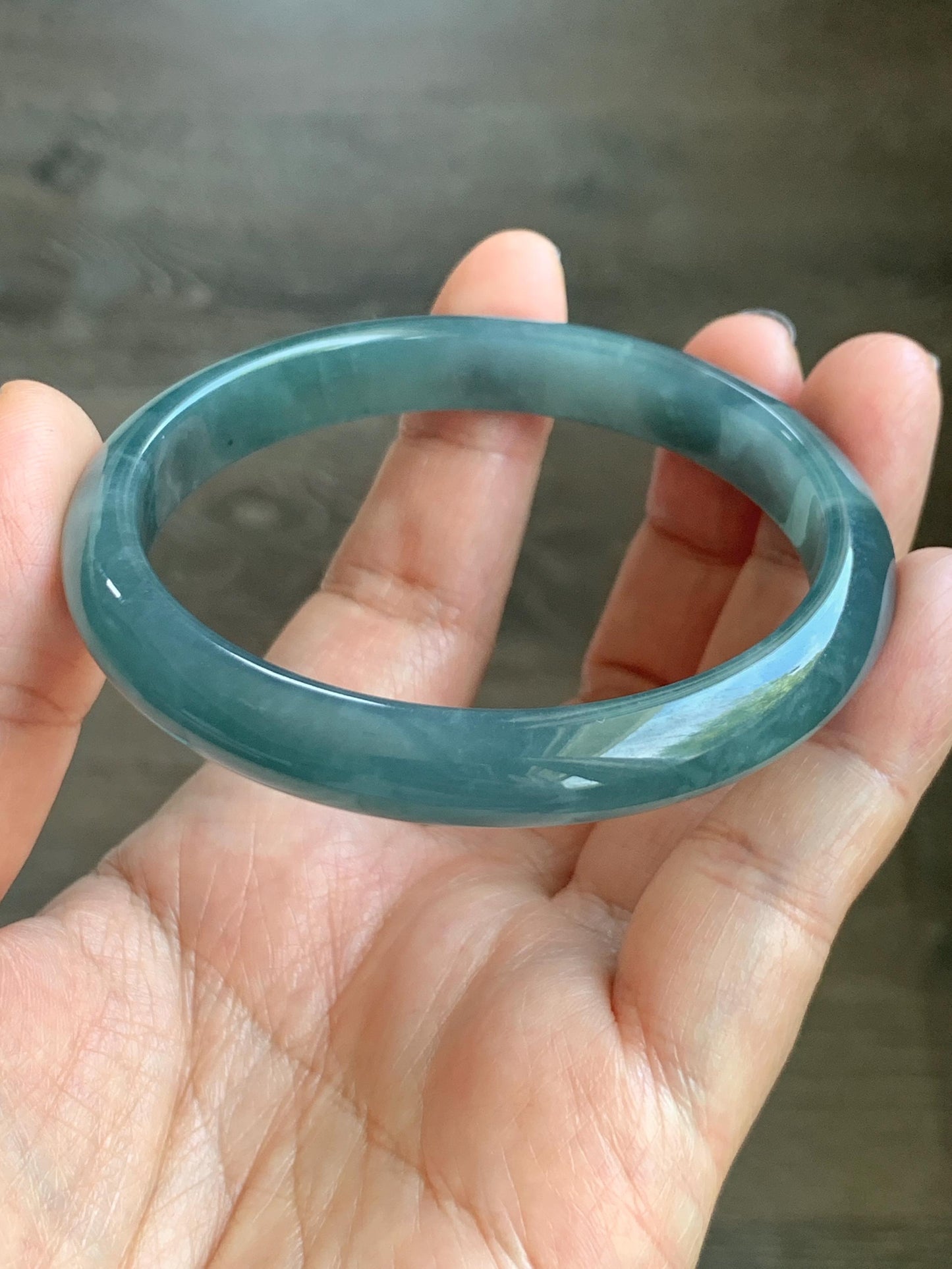 Certified Natural Grade A Guatemalan Icy Translucent Dusty Teal Blue Jade Jadeite Bangle Bracelet 58.4mm 7.22” 35g 天然冰胶危蓝绿翡翠正圈手镯 494