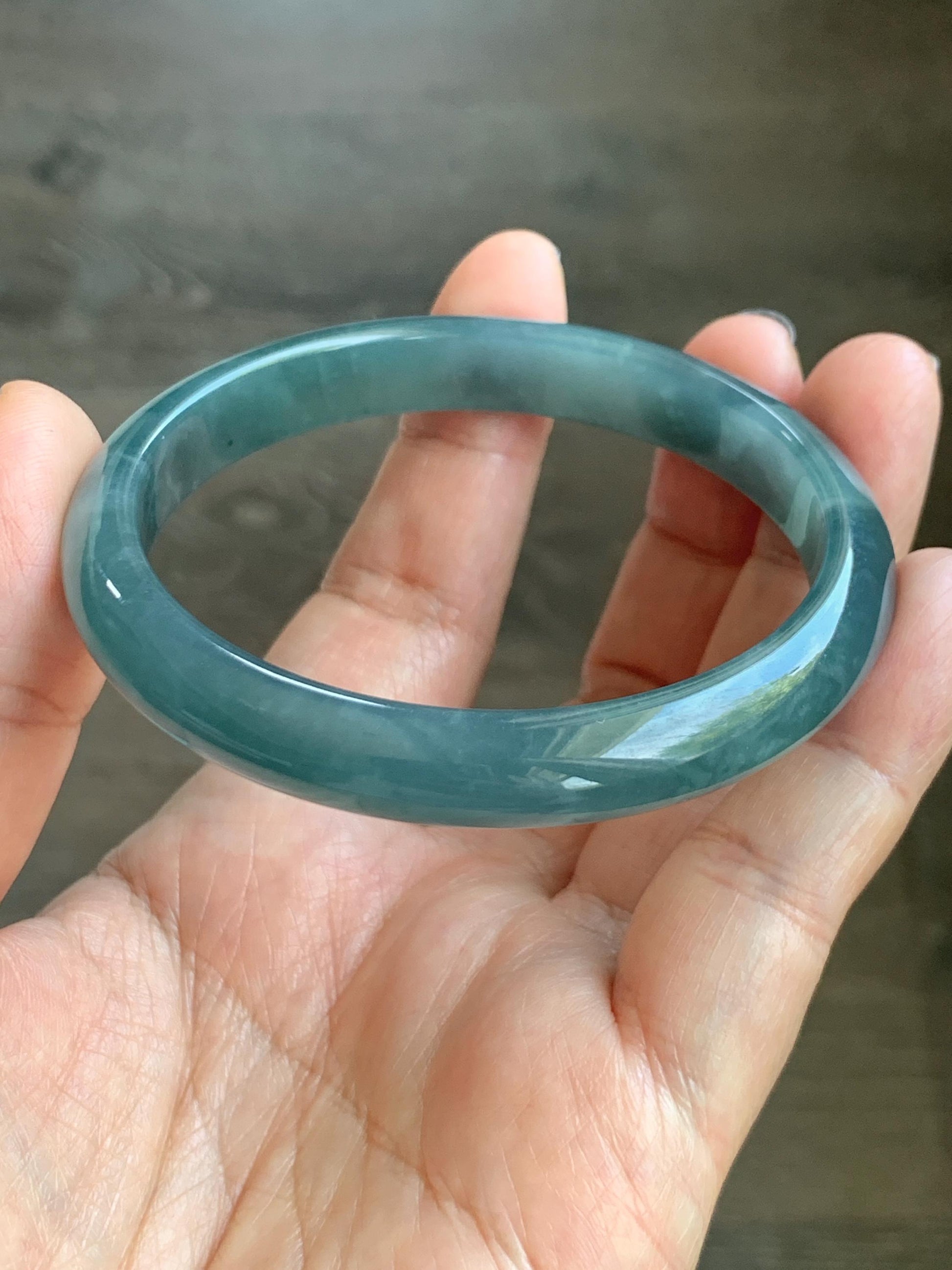 Certified Natural Grade A Guatemalan Icy Translucent Dusty Teal Blue Jade Jadeite Bangle Bracelet 58.4mm 7.22” 35g 天然冰胶危蓝绿翡翠正圈手镯 494