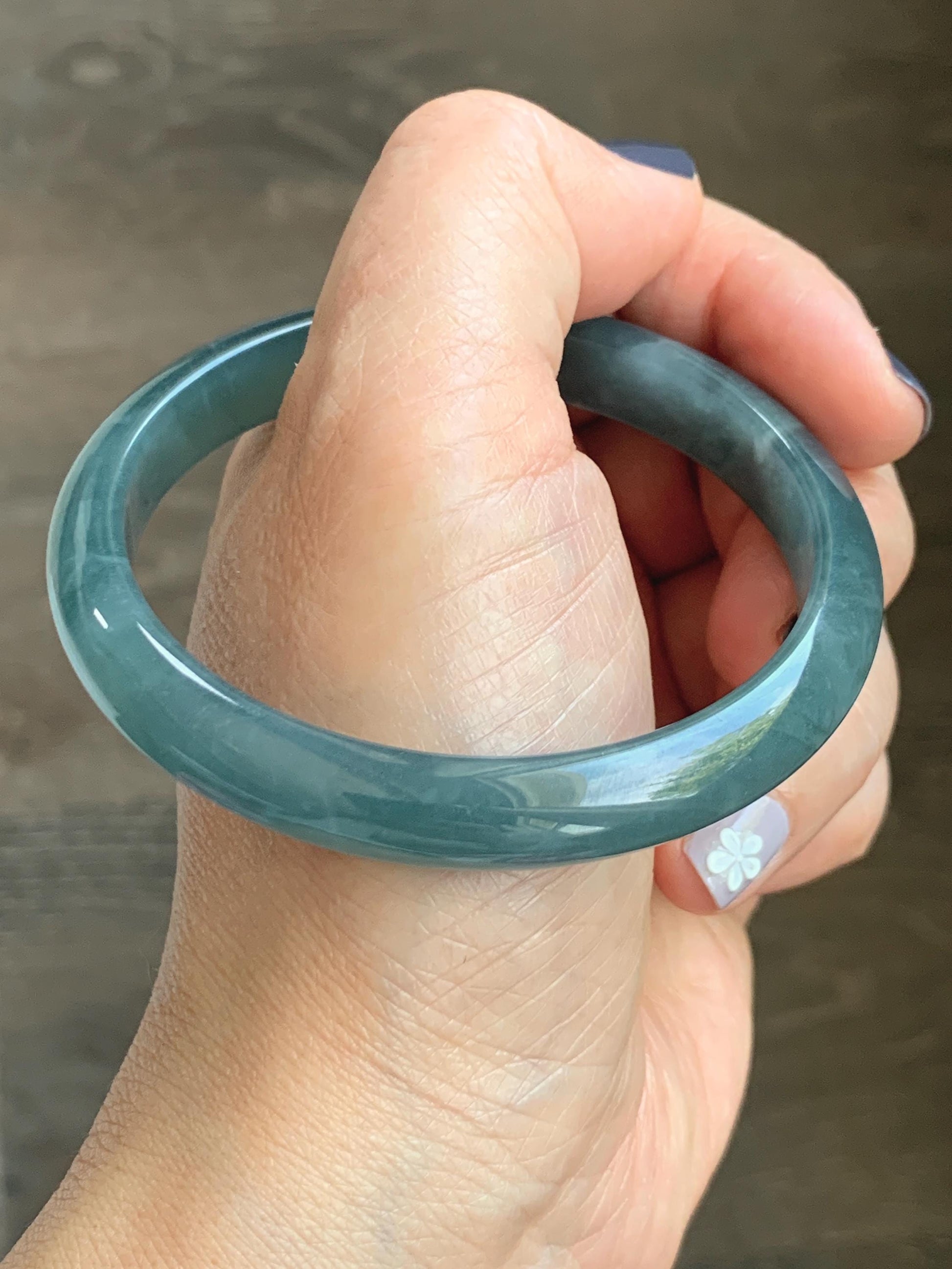 Certified Natural Grade A Guatemalan Icy Translucent Dusty Teal Blue Jade Jadeite Bangle Bracelet 58.4mm 7.22” 35g 天然冰胶危蓝绿翡翠正圈手镯 494