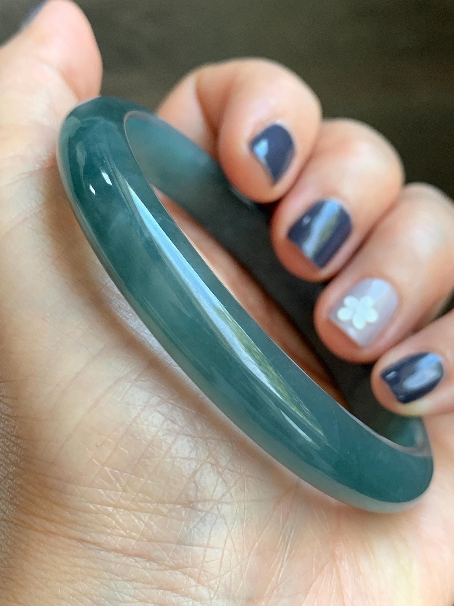 Certified Natural Grade A Guatemalan Icy Translucent Dusty Teal Blue Jade Jadeite Bangle Bracelet 58.4mm 7.22” 35g 天然冰胶危蓝绿翡翠正圈手镯 494