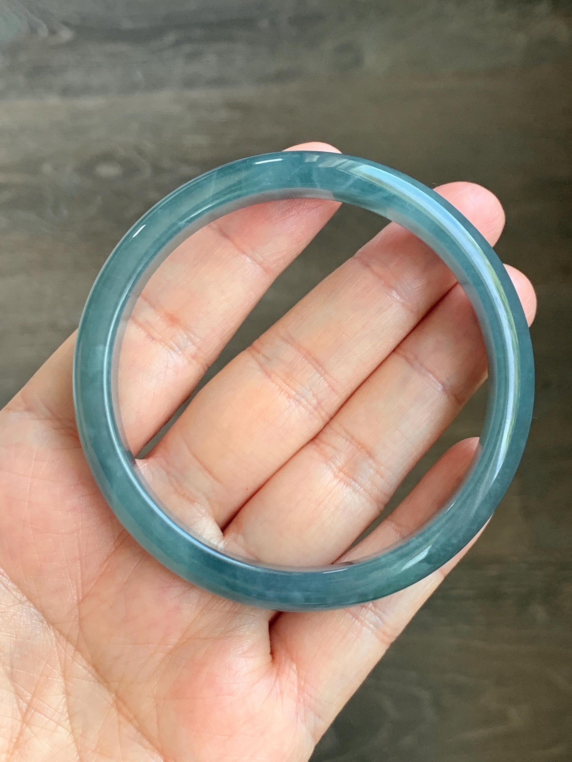 Certified Natural Grade A Guatemalan Icy Translucent Dusty Teal Blue Jade Jadeite Bangle Bracelet 58.4mm 7.22” 35g 天然冰胶危蓝绿翡翠正圈手镯 494