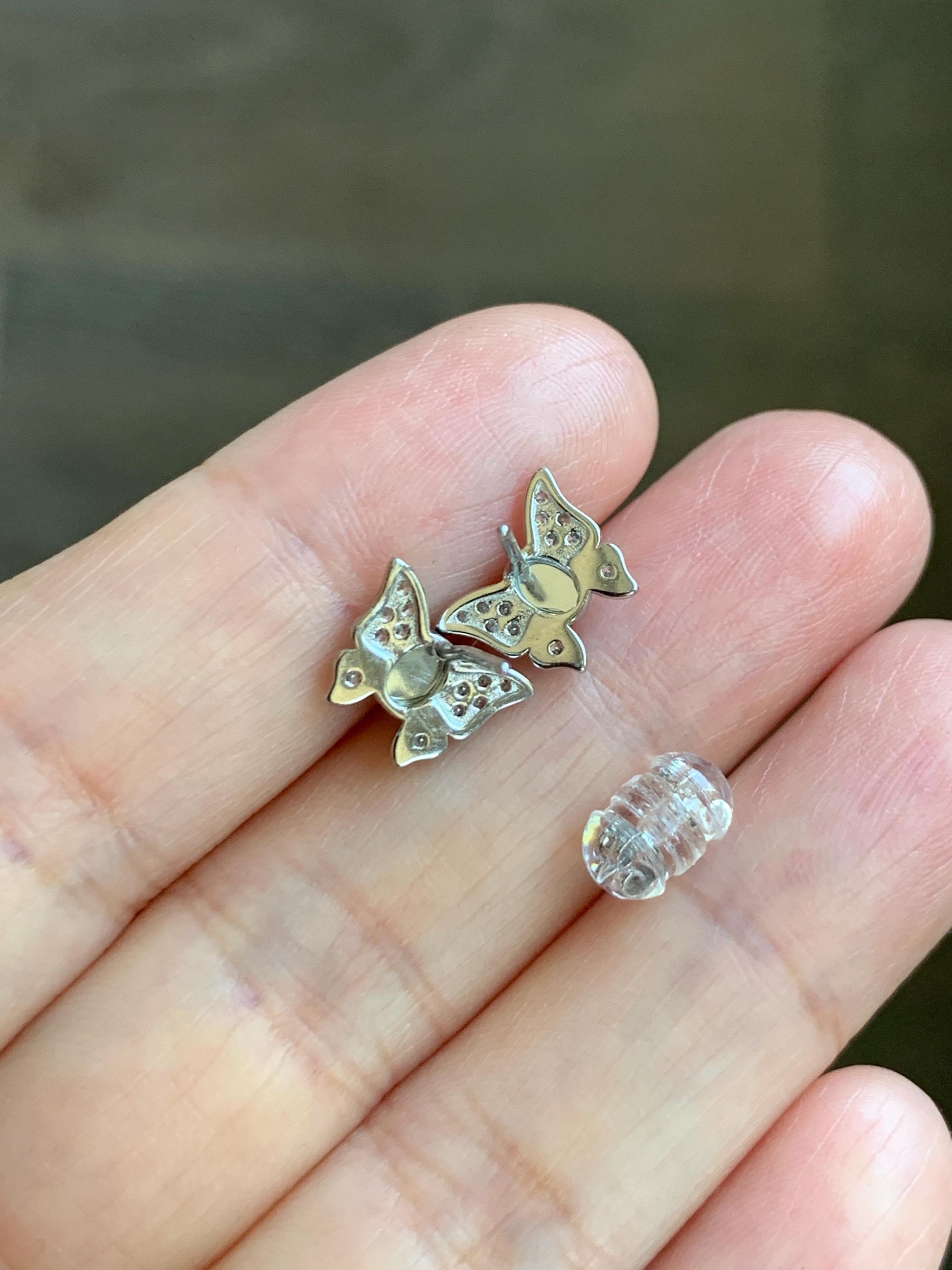 Natural Grade A Guatemalan Icy Translucent Vibrant Green Jade Jadeite Butterfly Stud Earrings Sterling Silver 天然冰危绿翡翠蝴蝶镶嵌耳钉 WYD77