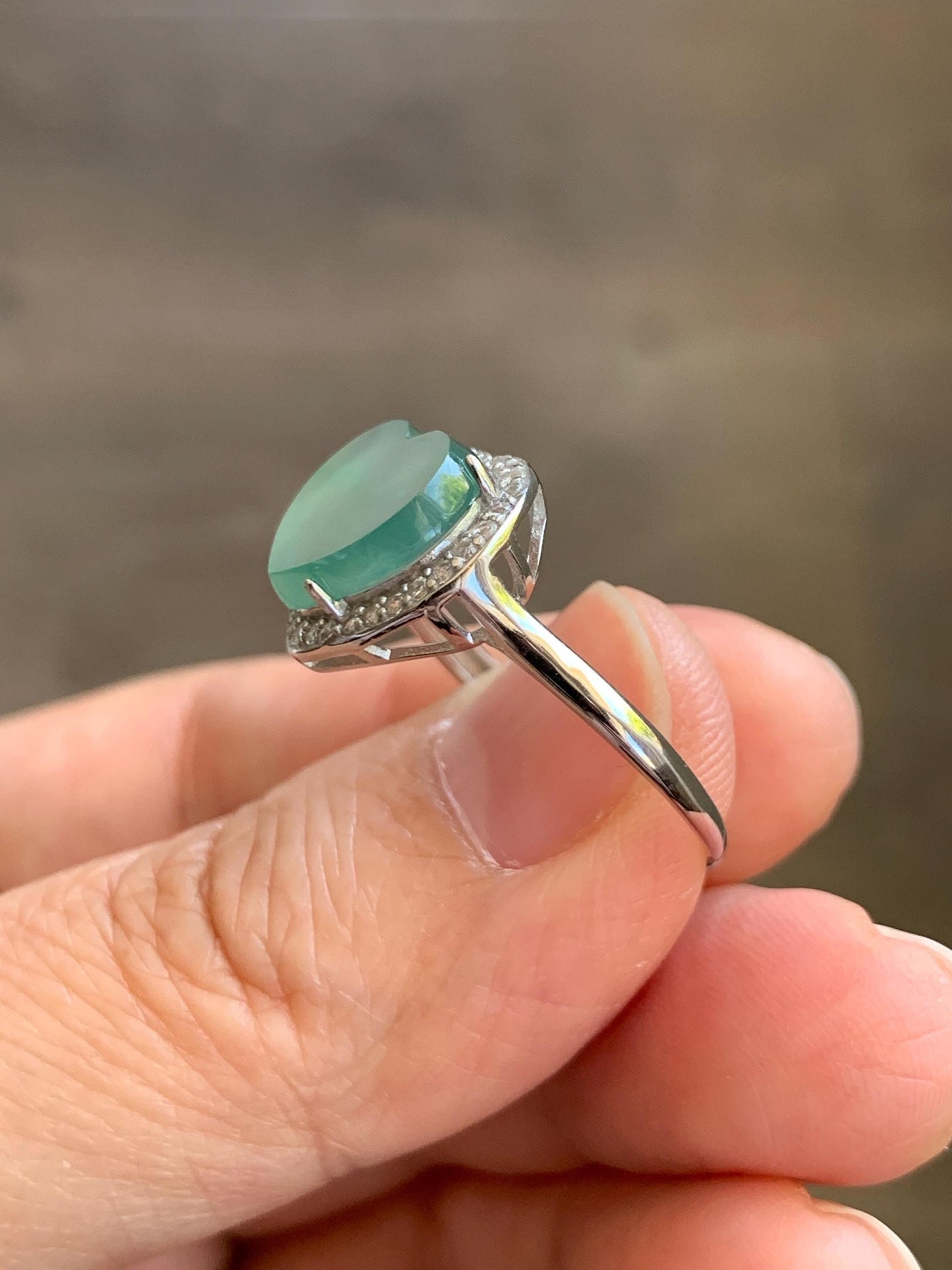 Natural Grade A Guatemalan Icy Highly Translucent Pastel Green Jade Jadeite Heart Ring Sterling Silver Size Adjustable 天然冰危浅绿翡翠爱心银镶戒指 WQL140
