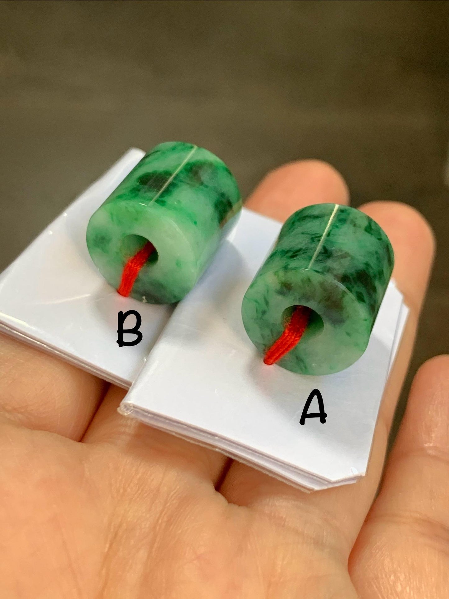 Natural Grade A Icy Translucent Rich Green Marbled Jade Jadeite LuLuTong Barrel Tube Bead Rope Necklace Loose Stone 天然冰绿飘花翡翠路路通桶珠吊坠 MLT294