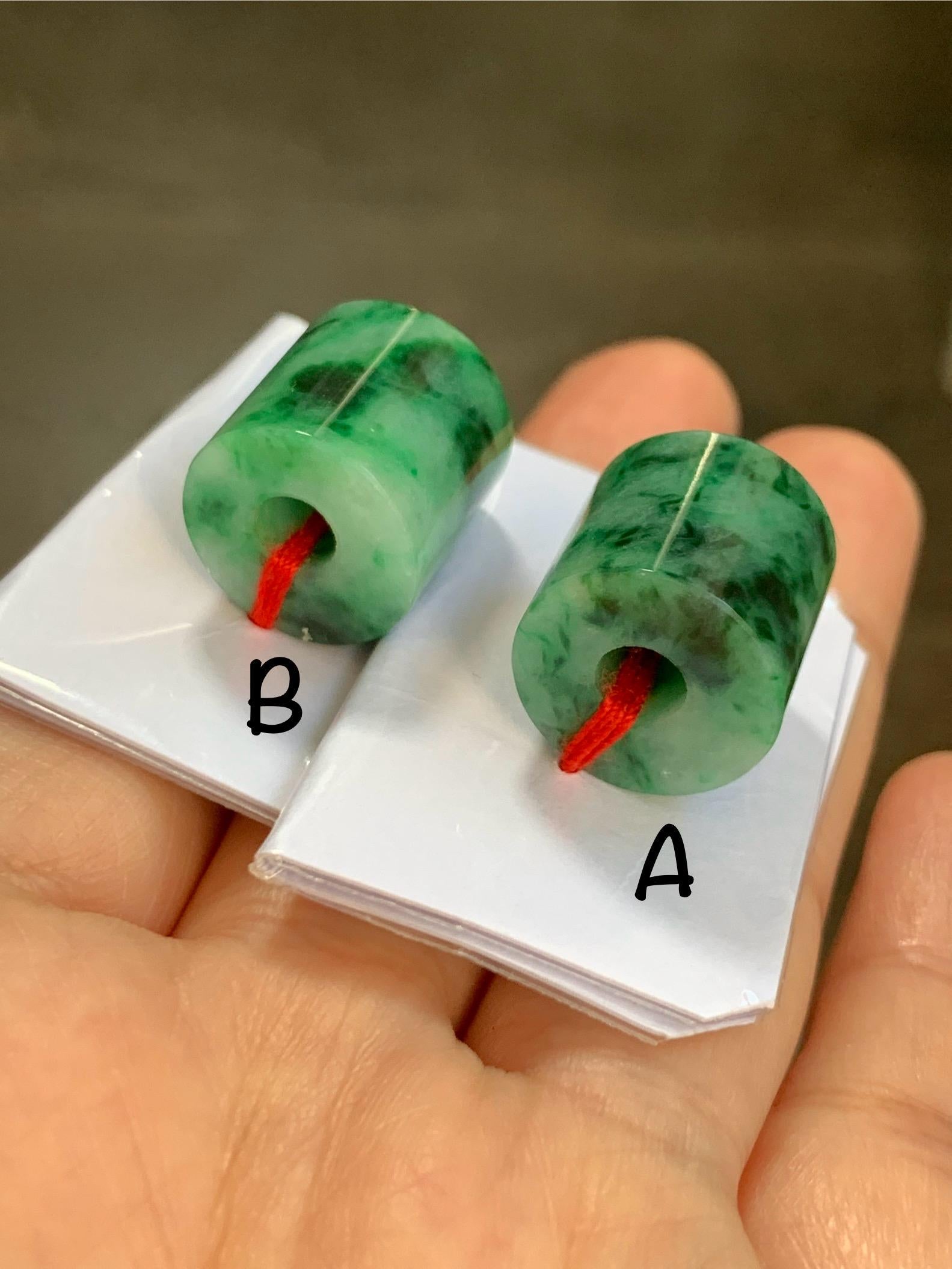 Natural Grade A Icy Translucent Rich Green Marbled Jade Jadeite LuLuTong Barrel Tube Bead Rope Necklace Loose Stone 天然冰绿飘花翡翠路路通桶珠吊坠 MLT294