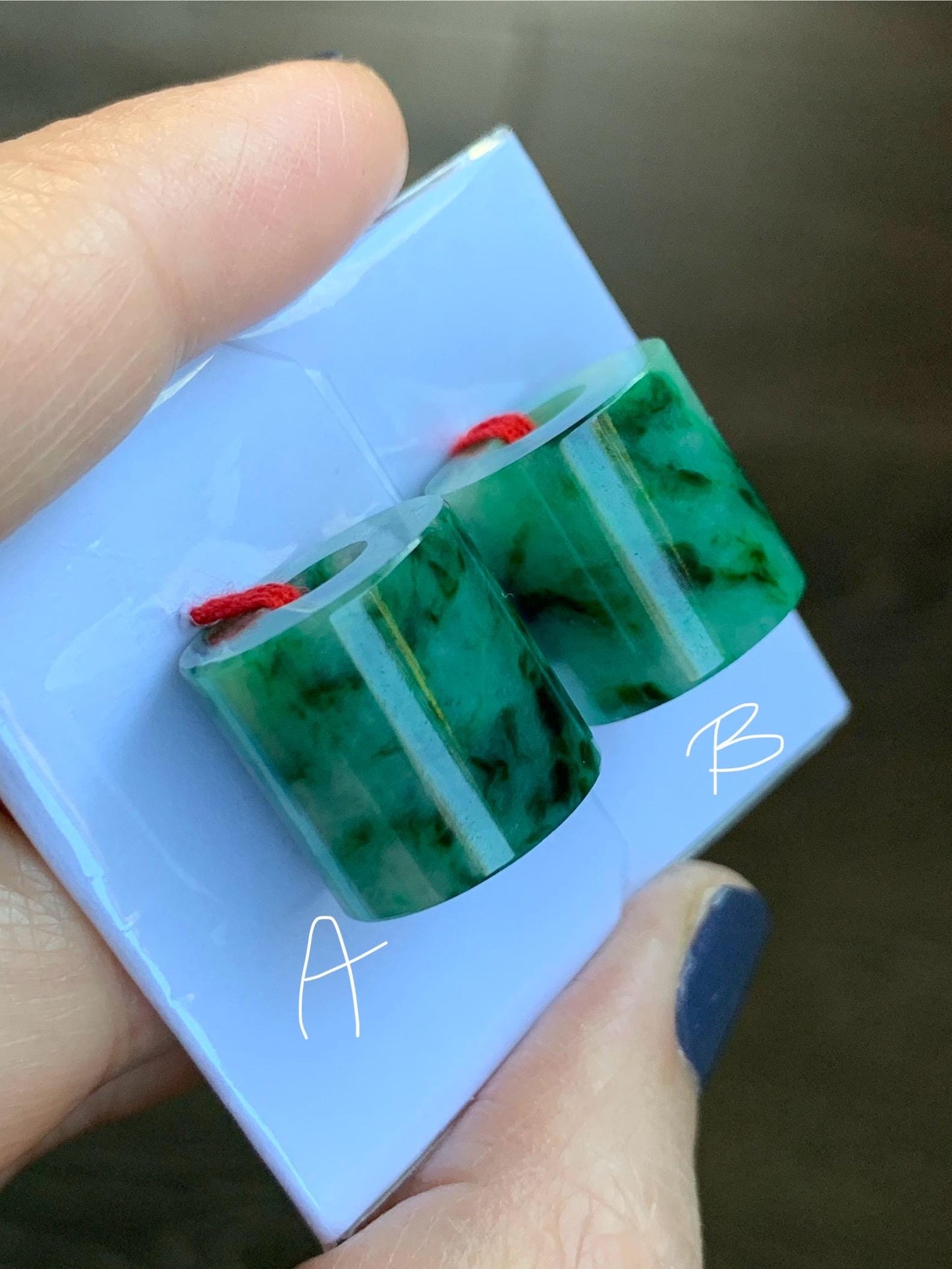 Natural Grade A Icy Translucent Rich Green Marbled Jade Jadeite LuLuTong Barrel Tube Bead Rope Necklace Loose Stone 天然冰绿飘花翡翠路路通桶珠吊坠 MLT294