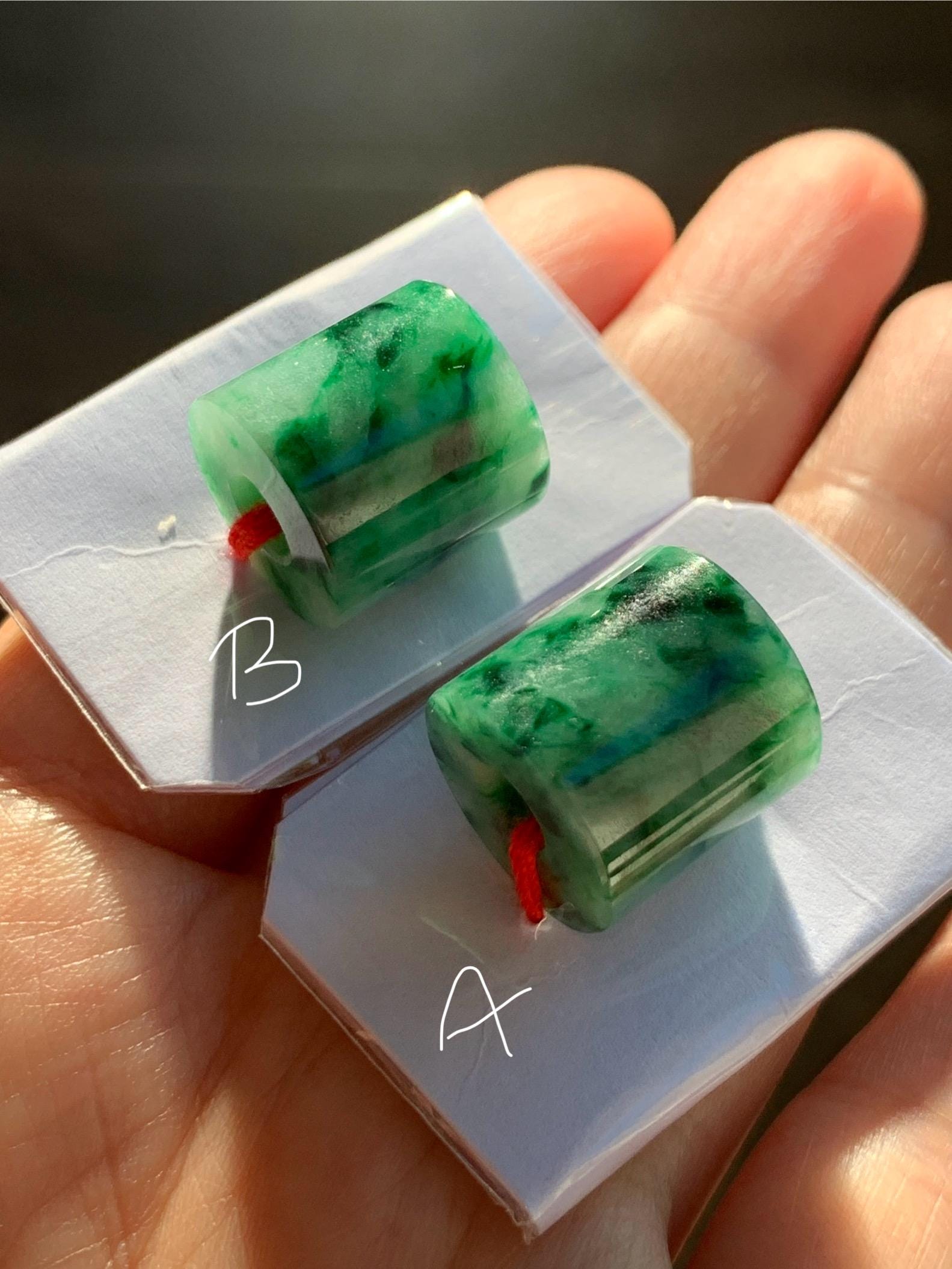 Natural Grade A Icy Translucent Rich Green Marbled Jade Jadeite LuLuTong Barrel Tube Bead Rope Necklace Loose Stone 天然冰绿飘花翡翠路路通桶珠吊坠 MLT294