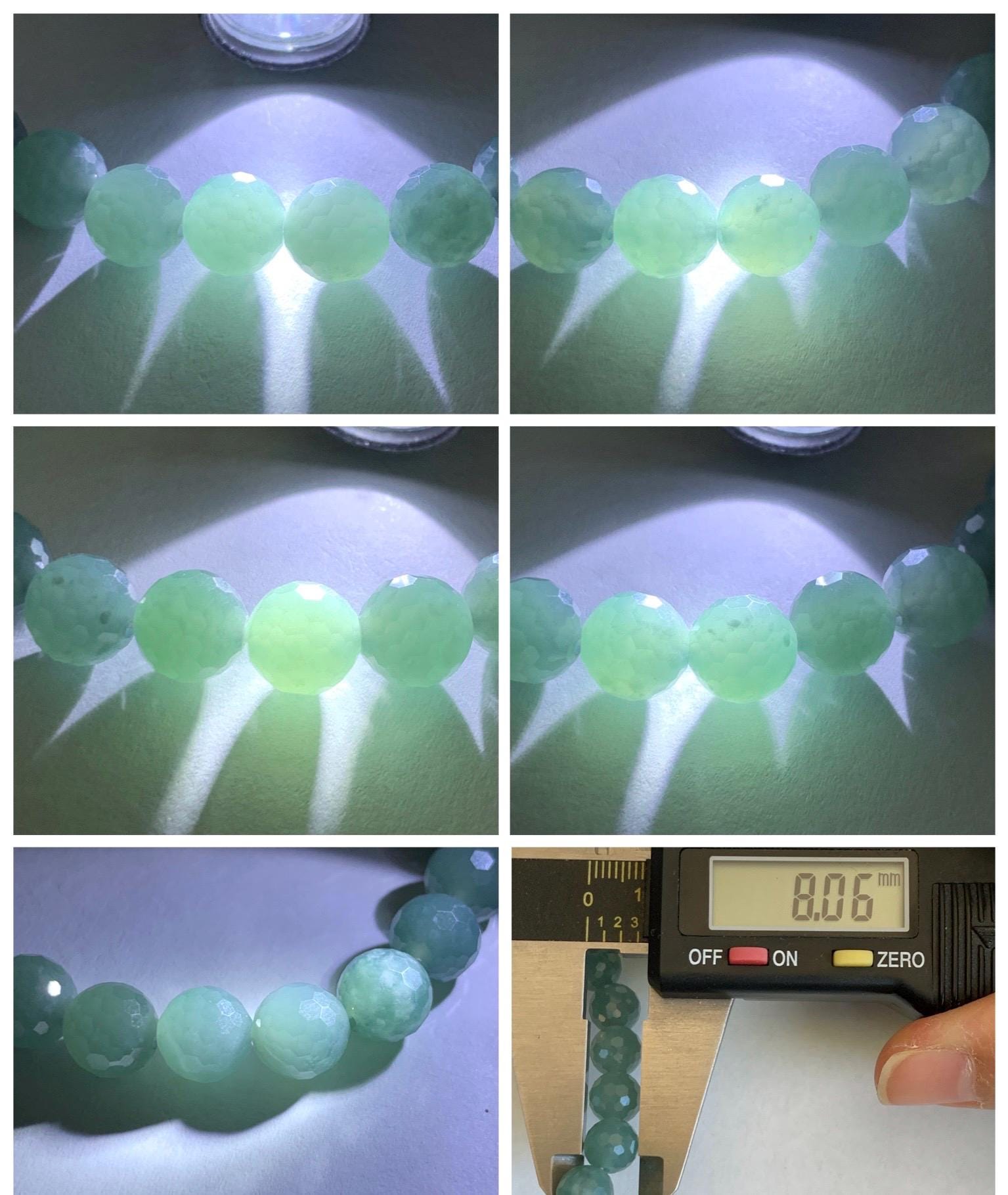 Natural Guatemalan Grade A Icy Translucent Dusty Teal Blue Faceted Jade Jadeite Beaded Bracelet 8mm 7" 20g 天然冰危蓝翡翠切割面圆珠手串 WQG100C