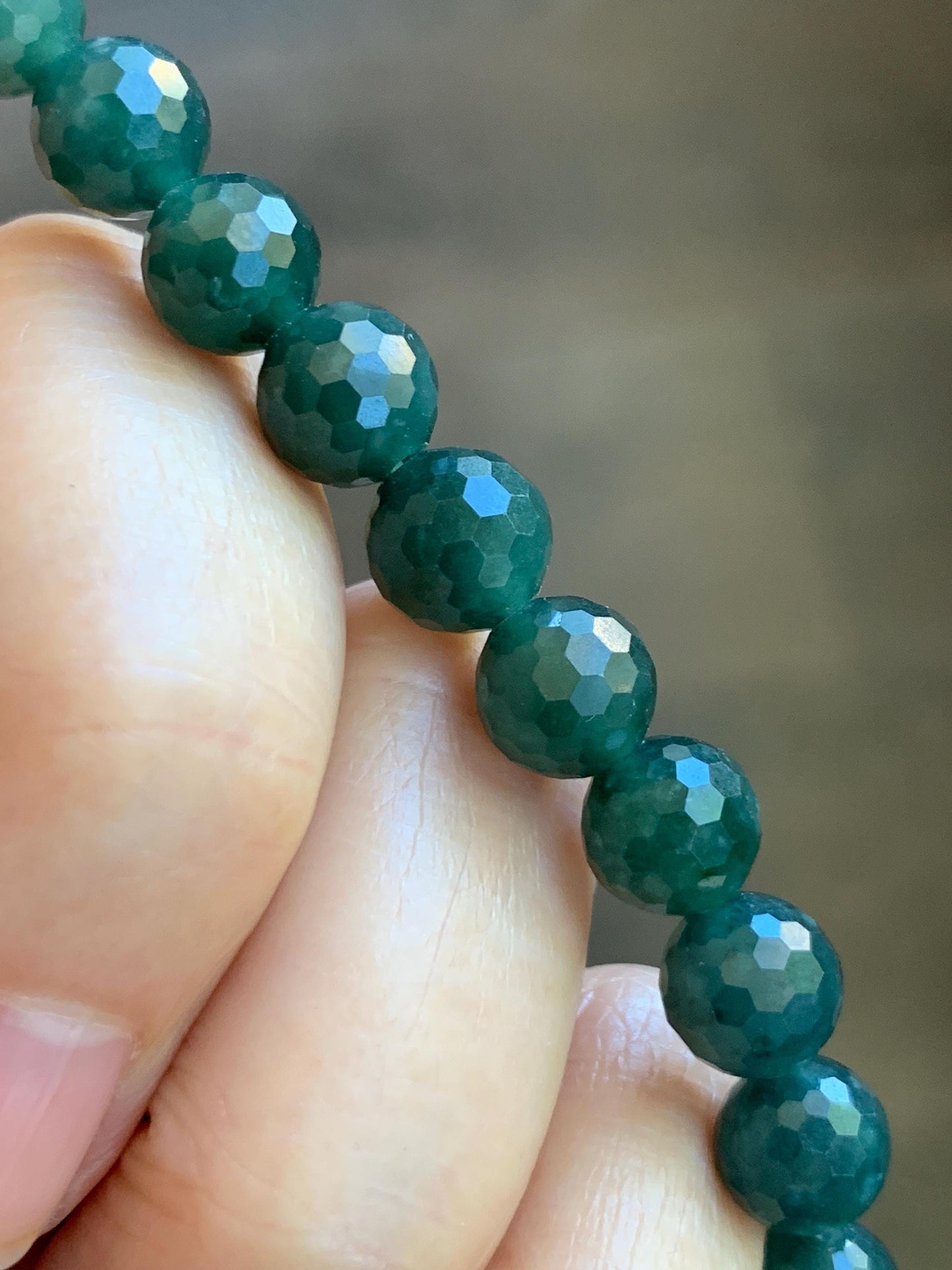 Natural Guatemalan Grade A Icy Translucent Dark Teal Blue Faceted Jade Jadeite Beaded Bracelet 8mm 7.25" 21g 天然冰危深蓝翡翠切割面圆珠手串 WQG100B