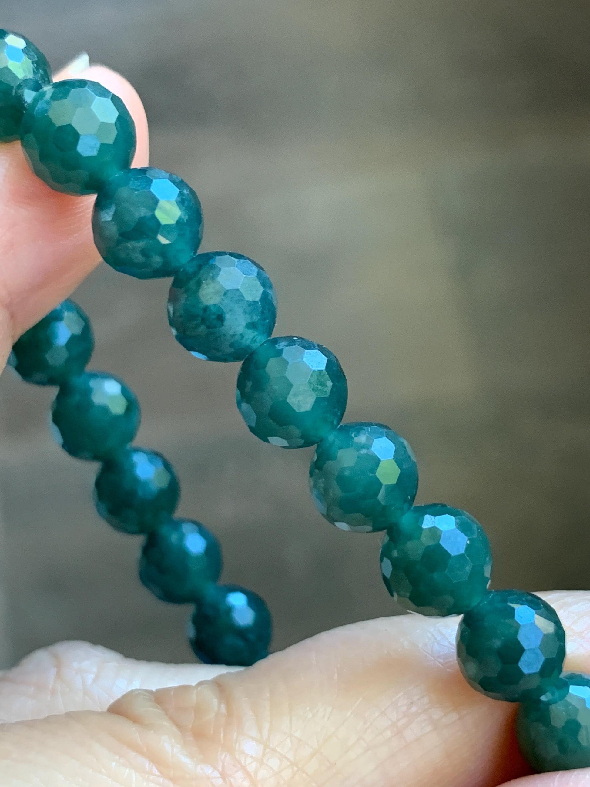Natural Guatemalan Grade A Icy Translucent Dark Teal Blue Faceted Jade Jadeite Beaded Bracelet 8mm 7.25" 21g 天然冰危深蓝翡翠切割面圆珠手串 WQG100B