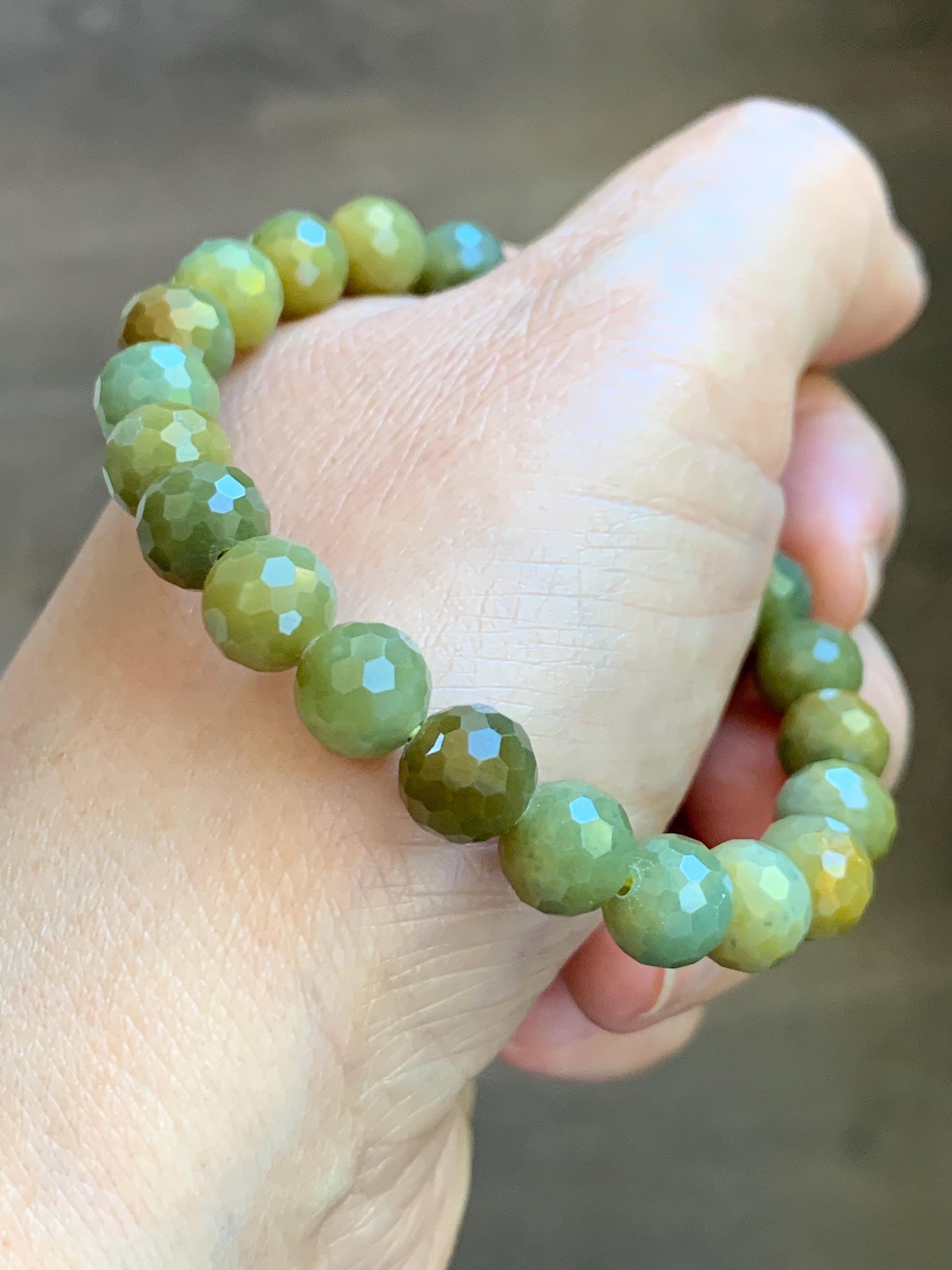 Natural Guatemalan Grade A Icy Translucent Dark Yellow Faceted Jade Jadeite Beaded Bracelet 8.2mm 7" 20g 天然冰危深黄翡翠切割面圆珠手串 WHQ120A