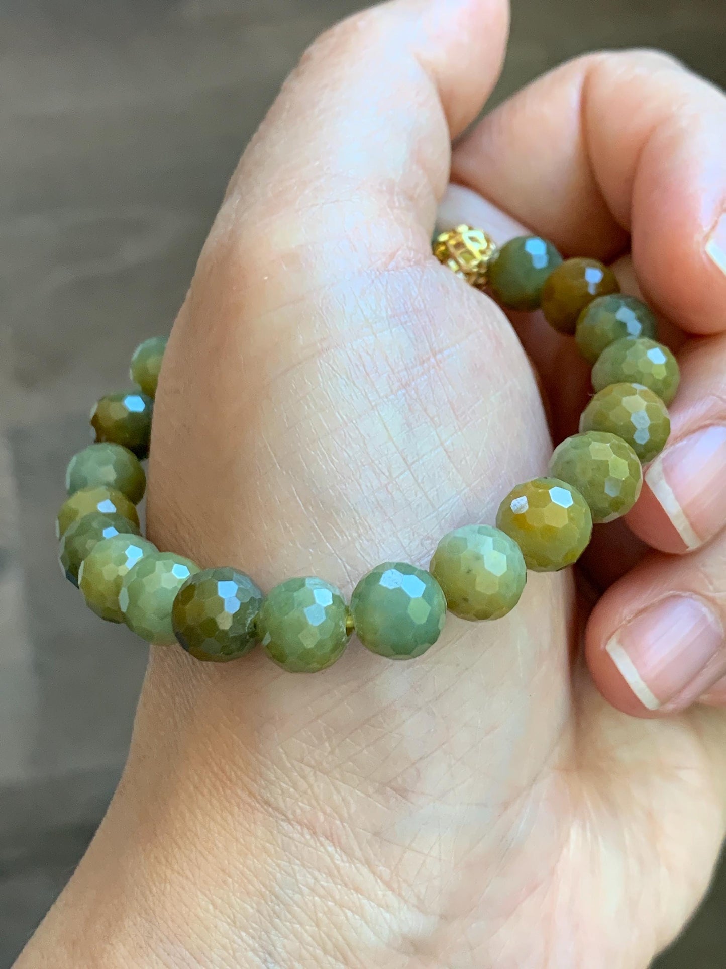 Natural Guatemalan Grade A Icy Translucent Dark Yellow Faceted Jade Jadeite Beaded Bracelet 8.2mm 7" 20g 天然冰危深黄翡翠切割面圆珠手串 WHQ120A