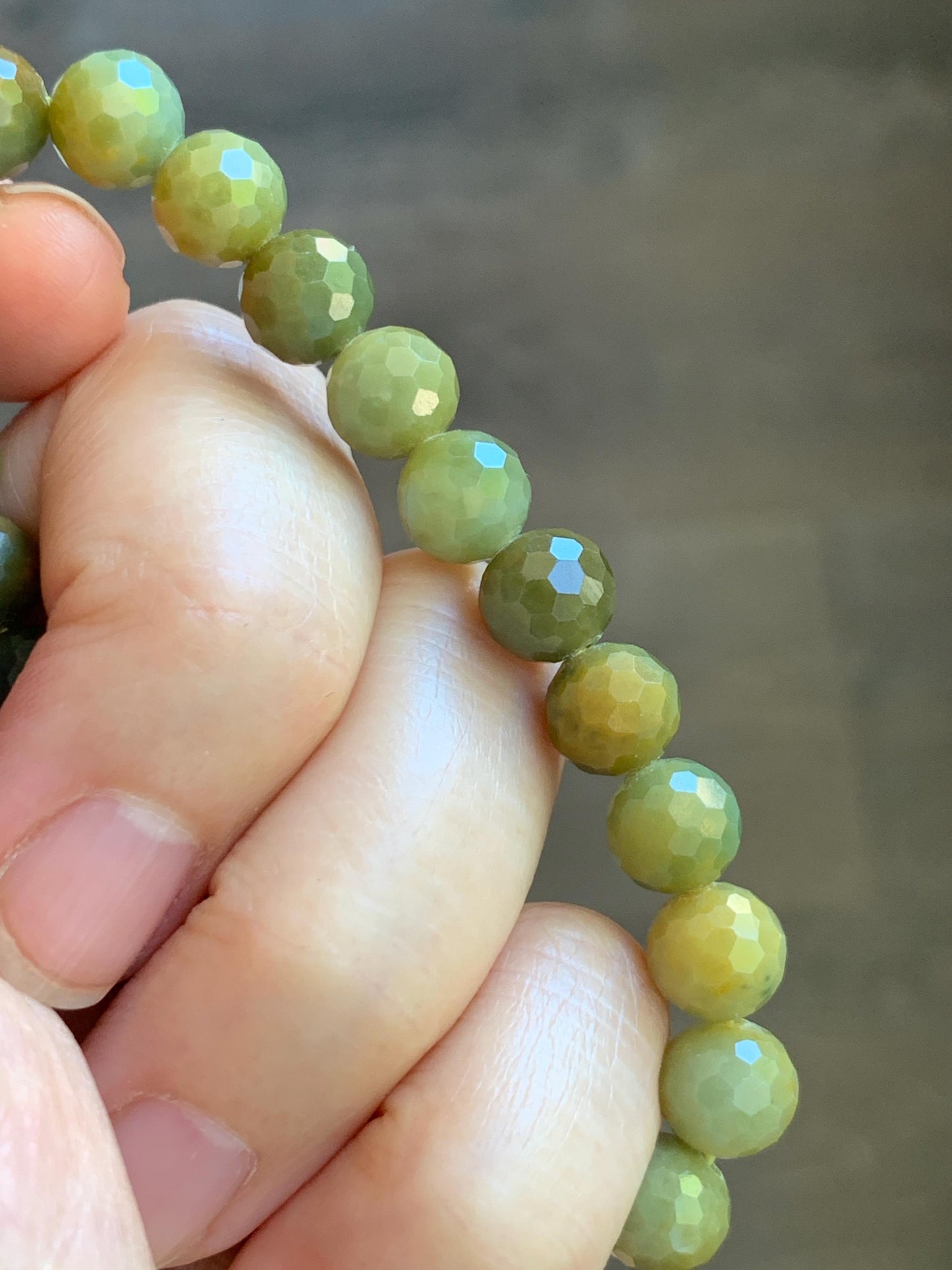 Natural Guatemalan Grade A Icy Translucent Dark Yellow Faceted Jade Jadeite Beaded Bracelet 8.2mm 7" 20g 天然冰危深黄翡翠切割面圆珠手串 WHQ120A