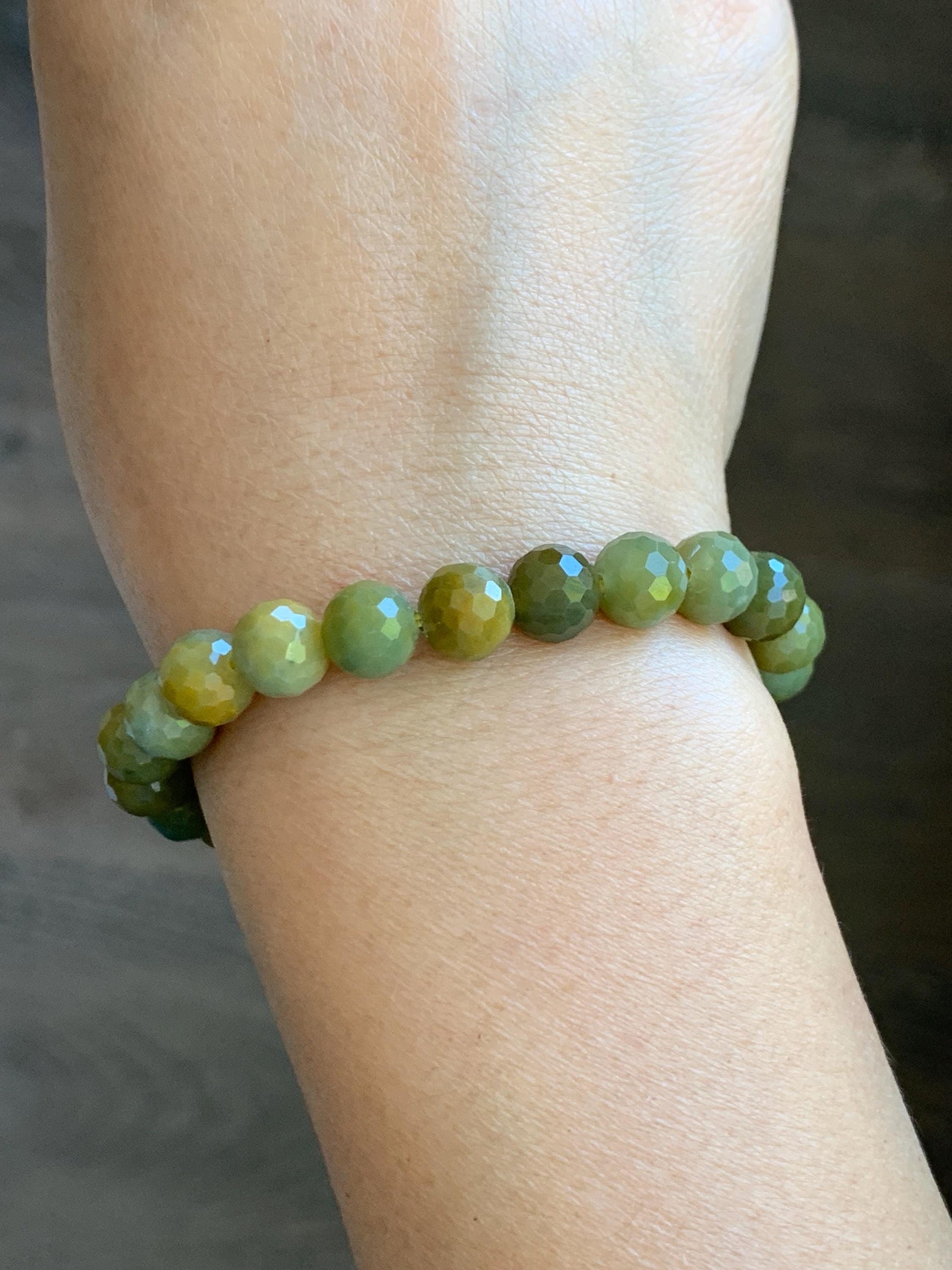 Natural Guatemalan Grade A Icy Translucent Dark Yellow Faceted Jade Jadeite Beaded Bracelet 8.2mm 7" 20g 天然冰危深黄翡翠切割面圆珠手串 WHQ120A