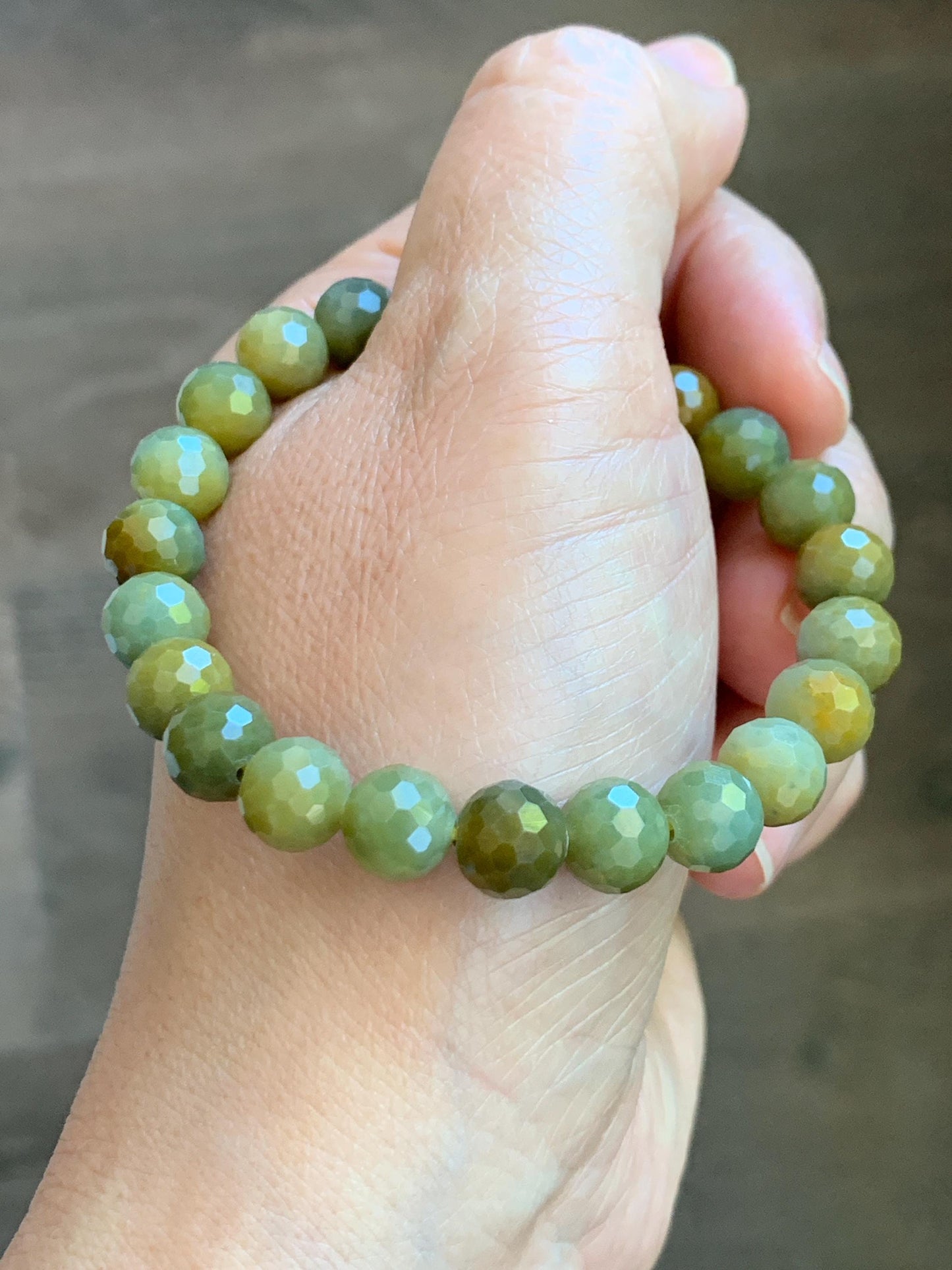 Natural Guatemalan Grade A Icy Translucent Dark Yellow Faceted Jade Jadeite Beaded Bracelet 8.2mm 7" 20g 天然冰危深黄翡翠切割面圆珠手串 WHQ120A