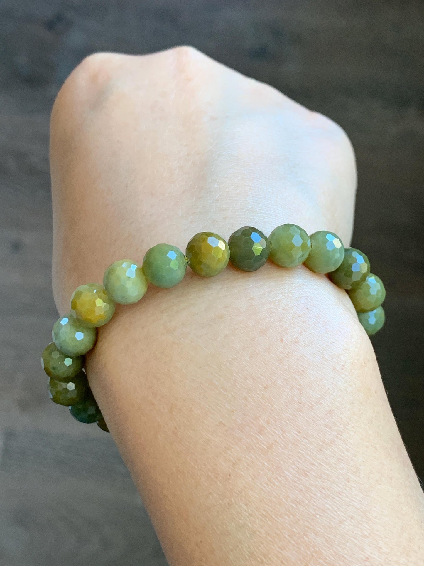 Natural Guatemalan Grade A Icy Translucent Dark Yellow Faceted Jade Jadeite Beaded Bracelet 8.2mm 7" 20g 天然冰危深黄翡翠切割面圆珠手串 WHQ120A