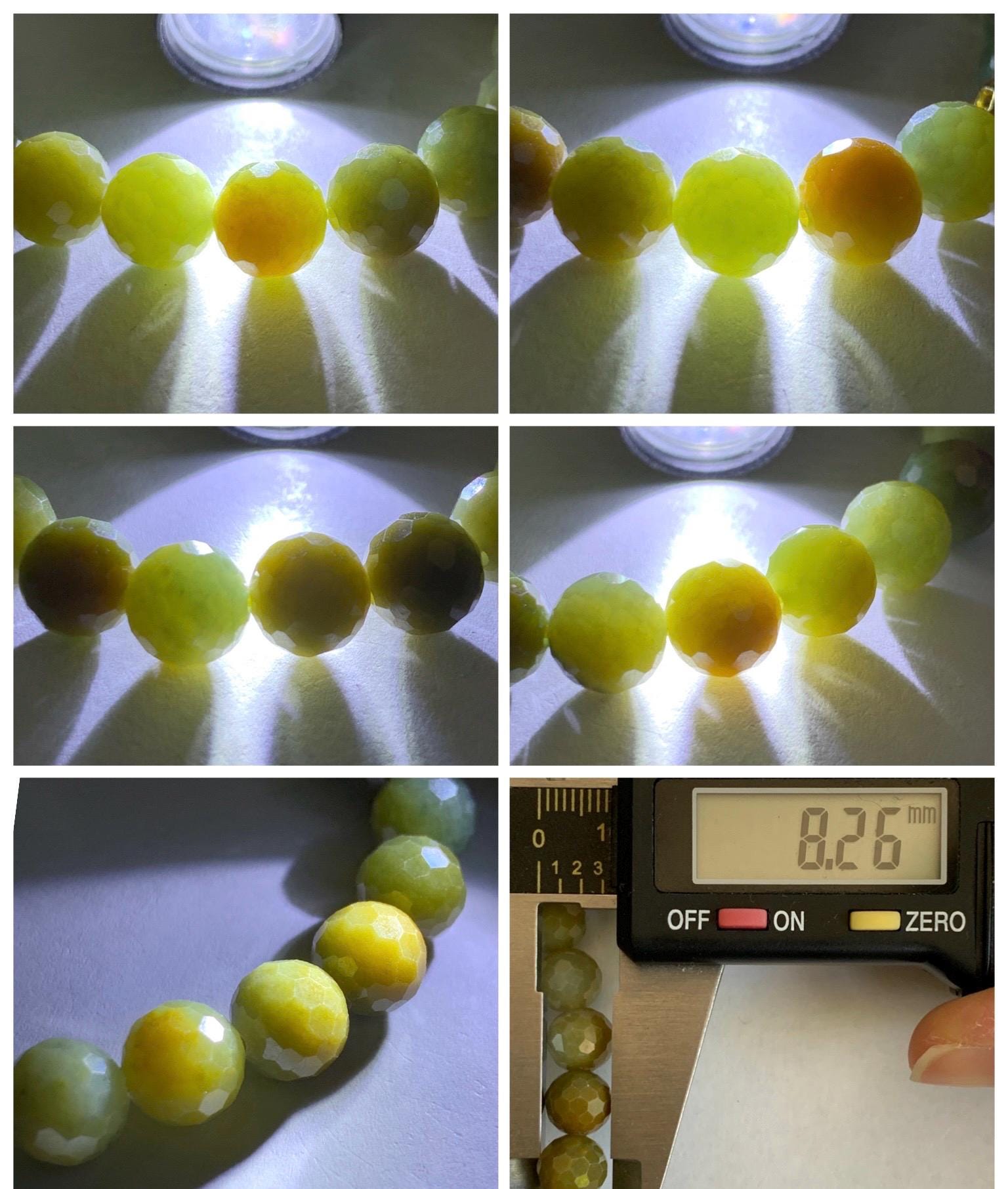 Natural Guatemalan Grade A Icy Translucent Dark Yellow Faceted Jade Jadeite Beaded Bracelet 8.2mm 7" 20g 天然冰危深黄翡翠切割面圆珠手串 WHQ120A