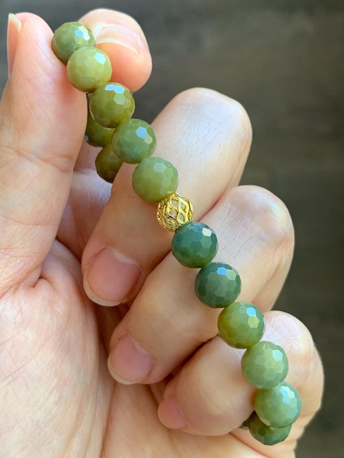 Natural Guatemalan Grade A Icy Translucent Dark Yellow Faceted Jade Jadeite Beaded Bracelet 8.3mm 7" 20g 天然冰危深黄翡翠切割面圆珠手串 WHQ120B
