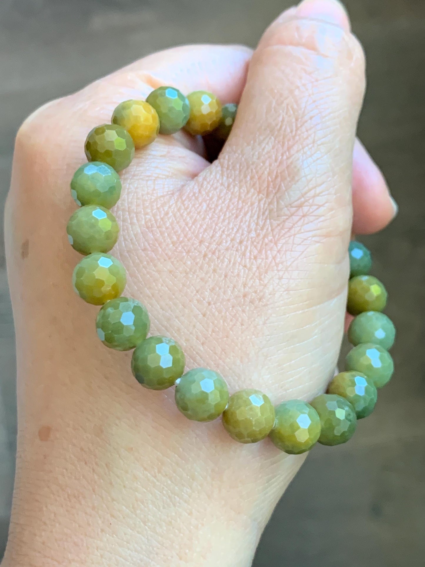 Natural Guatemalan Grade A Icy Translucent Dark Yellow Faceted Jade Jadeite Beaded Bracelet 8.3mm 7" 20g 天然冰危深黄翡翠切割面圆珠手串 WHQ120B