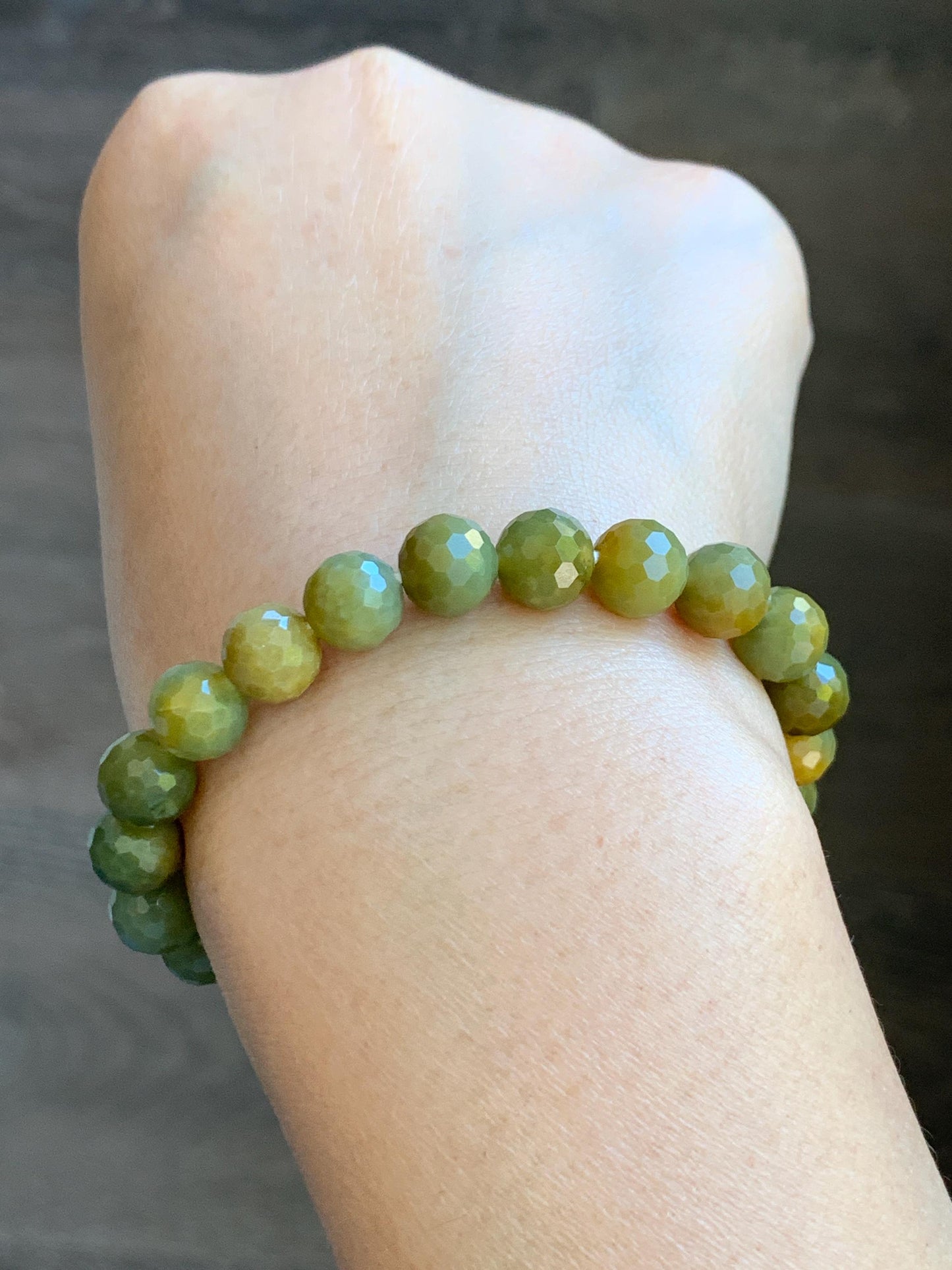 Natural Guatemalan Grade A Icy Translucent Dark Yellow Faceted Jade Jadeite Beaded Bracelet 8.3mm 7" 20g 天然冰危深黄翡翠切割面圆珠手串 WHQ120B
