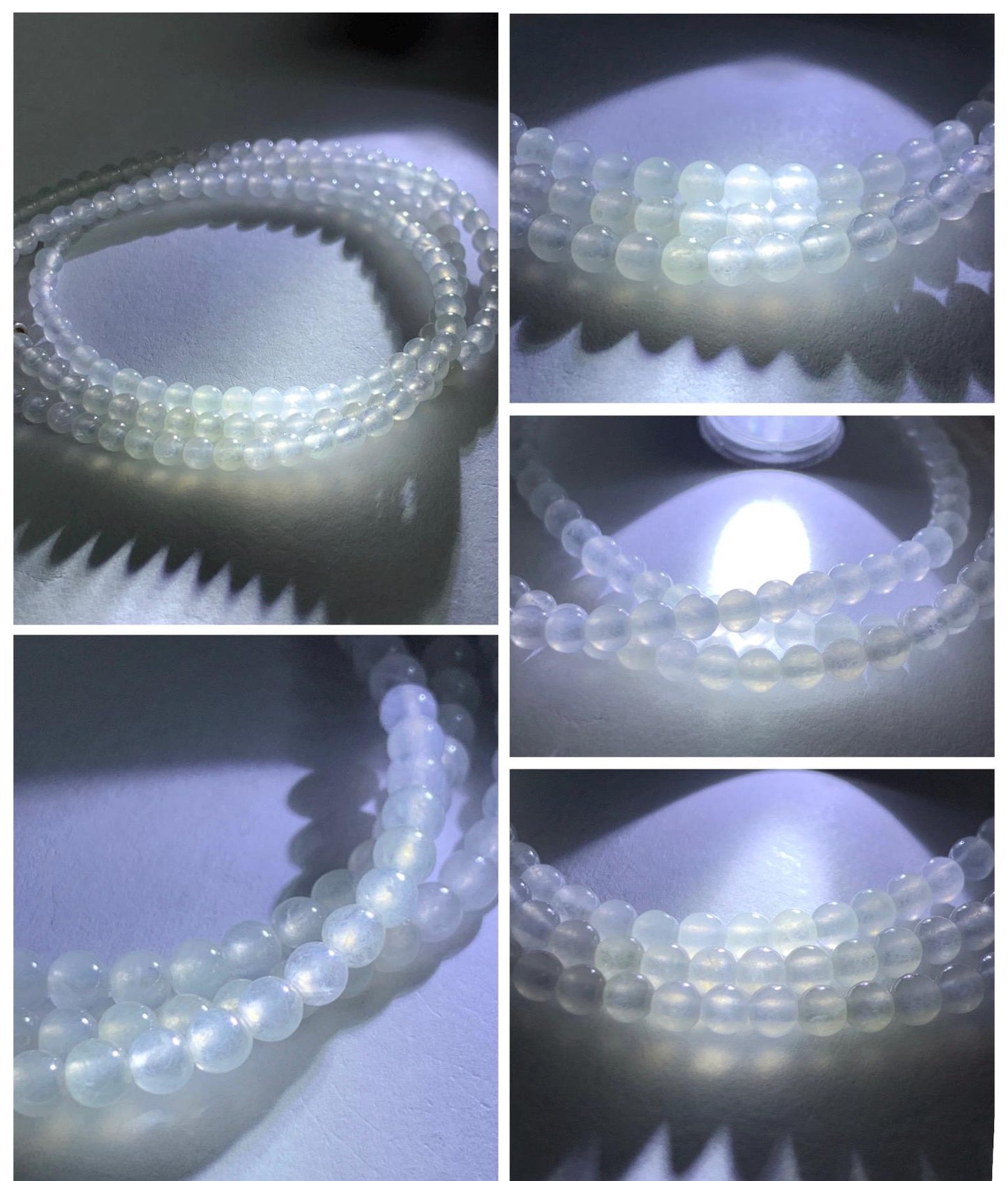 Certified Grade A Natural Icy Highly Translucent Pure White Jade Jadeite Beaded Necklace with Charm 3.7mm 21.75” 14.5g 天然冰起光翡翠圆珠项链 466