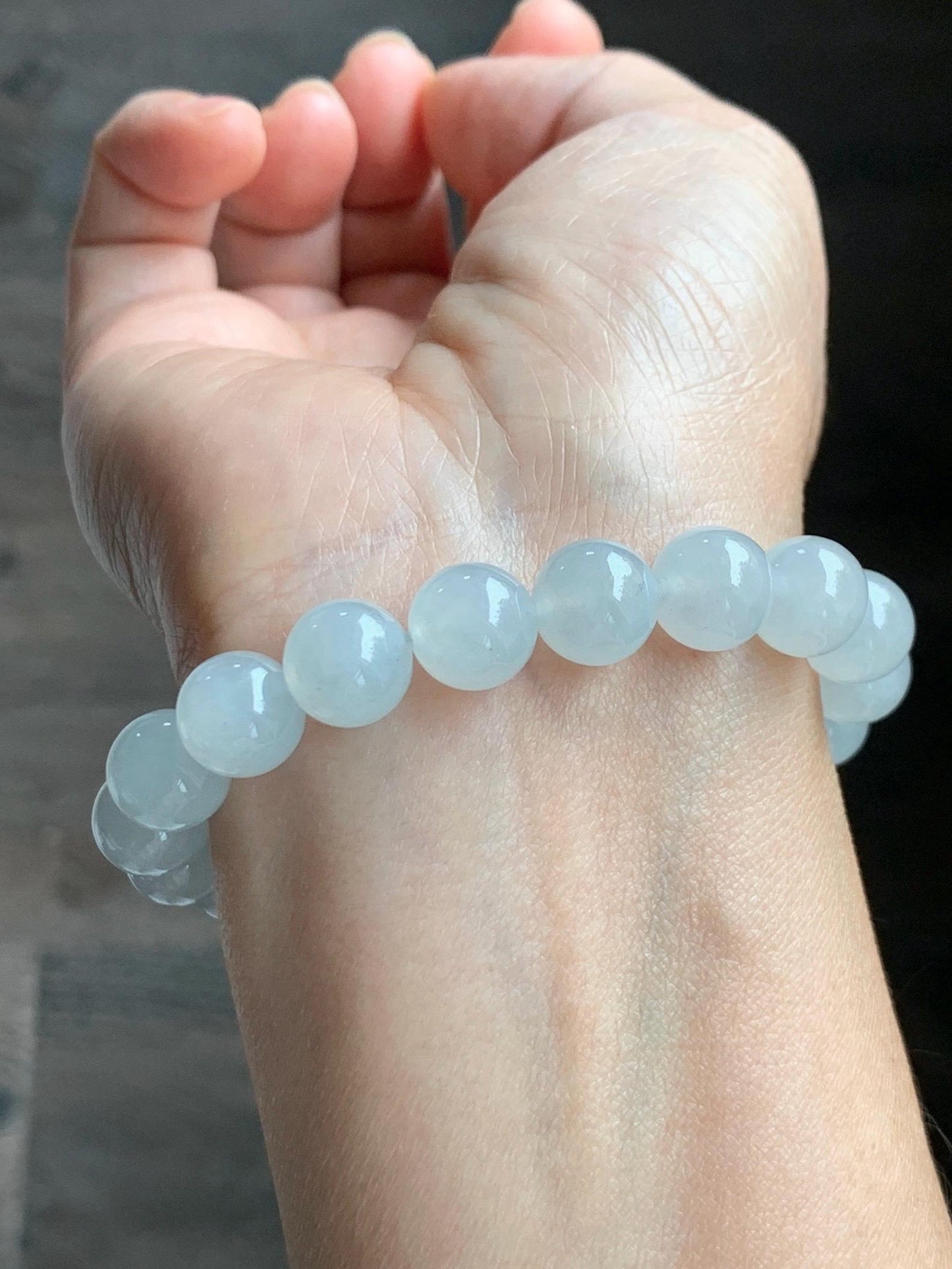 Certified Natural Grade A Icy Highly Translucent Gelatinous White Jade Jadeite Large Beads Beaded Bracelet 10mm 7” 33.5g 天然白冰胶翡翠大卡手串 467