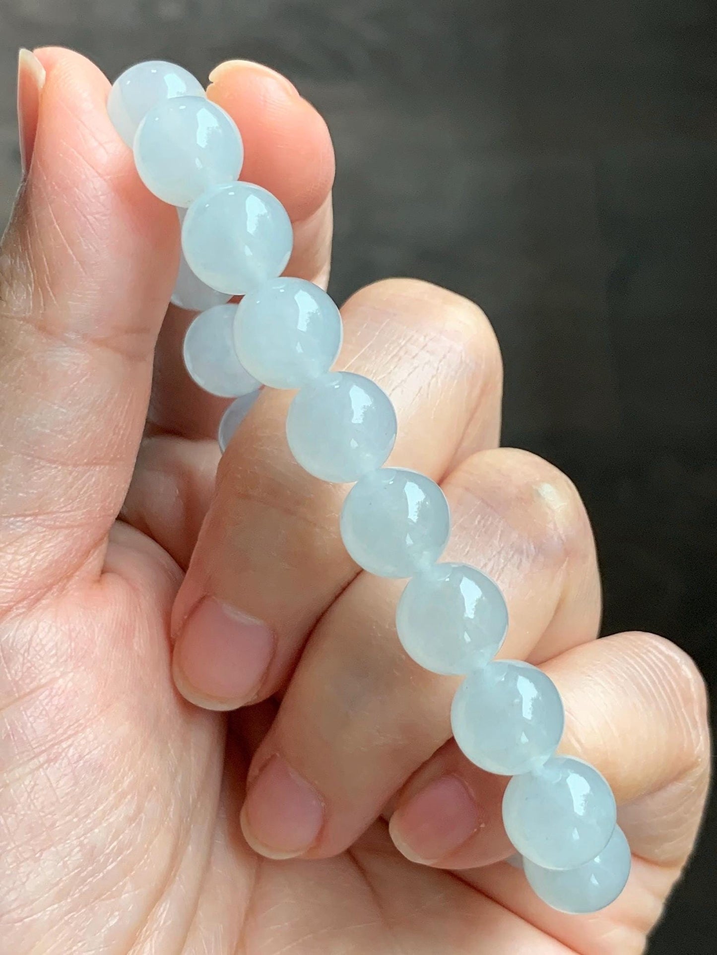 Certified Natural Grade A Icy Highly Translucent Gelatinous White Jade Jadeite Large Beads Beaded Bracelet 10mm 7” 33.5g 天然白冰胶翡翠大卡手串 467