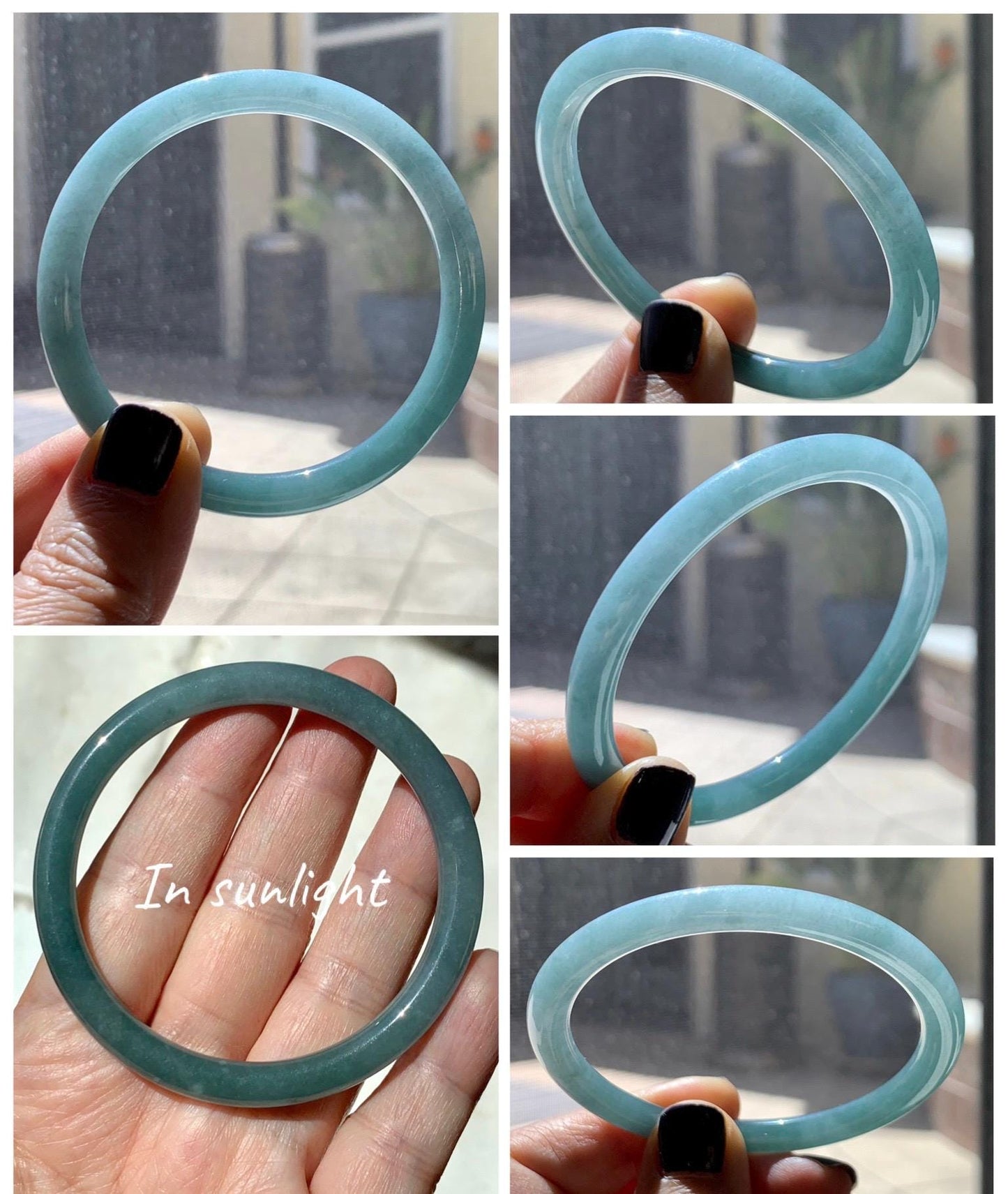 Certified Natural Grade A Guatemalan Icy Translucent Dark Dusty Teal Jade Jadeite Slim Bangle Bracelet 55mm 6.8” 天然冰危深蓝绿翡翠细圆条手镯 523