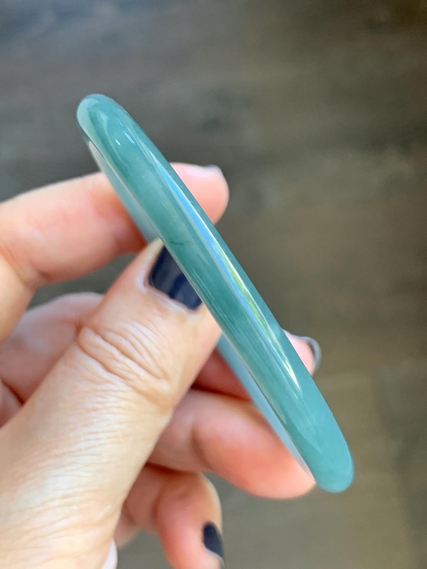Certified Natural Grade A Guatemalan Icy Translucent Dark Dusty Teal Jade Jadeite Slim Bangle Bracelet 55mm 6.8” 天然冰危深蓝绿翡翠细圆条手镯 523