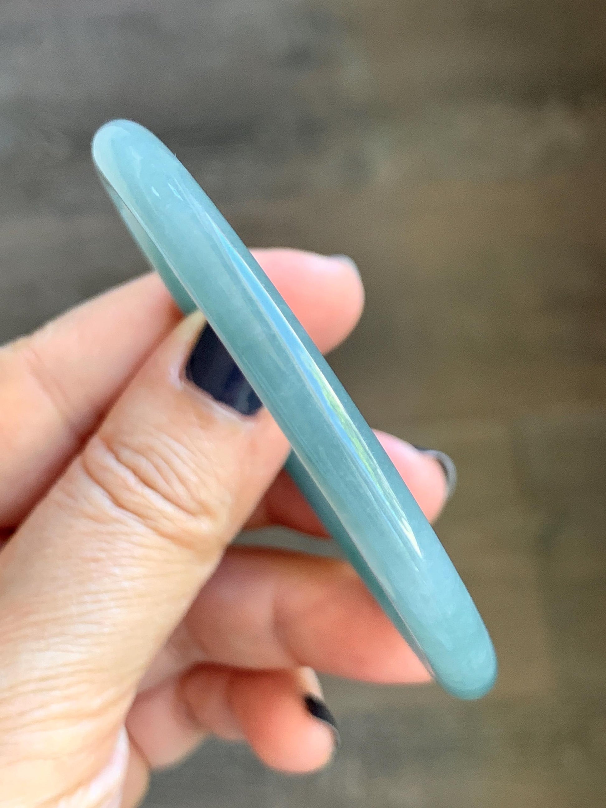 Certified Natural Grade A Guatemalan Icy Translucent Dark Dusty Teal Jade Jadeite Slim Bangle Bracelet 55mm 6.8” 天然冰危深蓝绿翡翠细圆条手镯 523