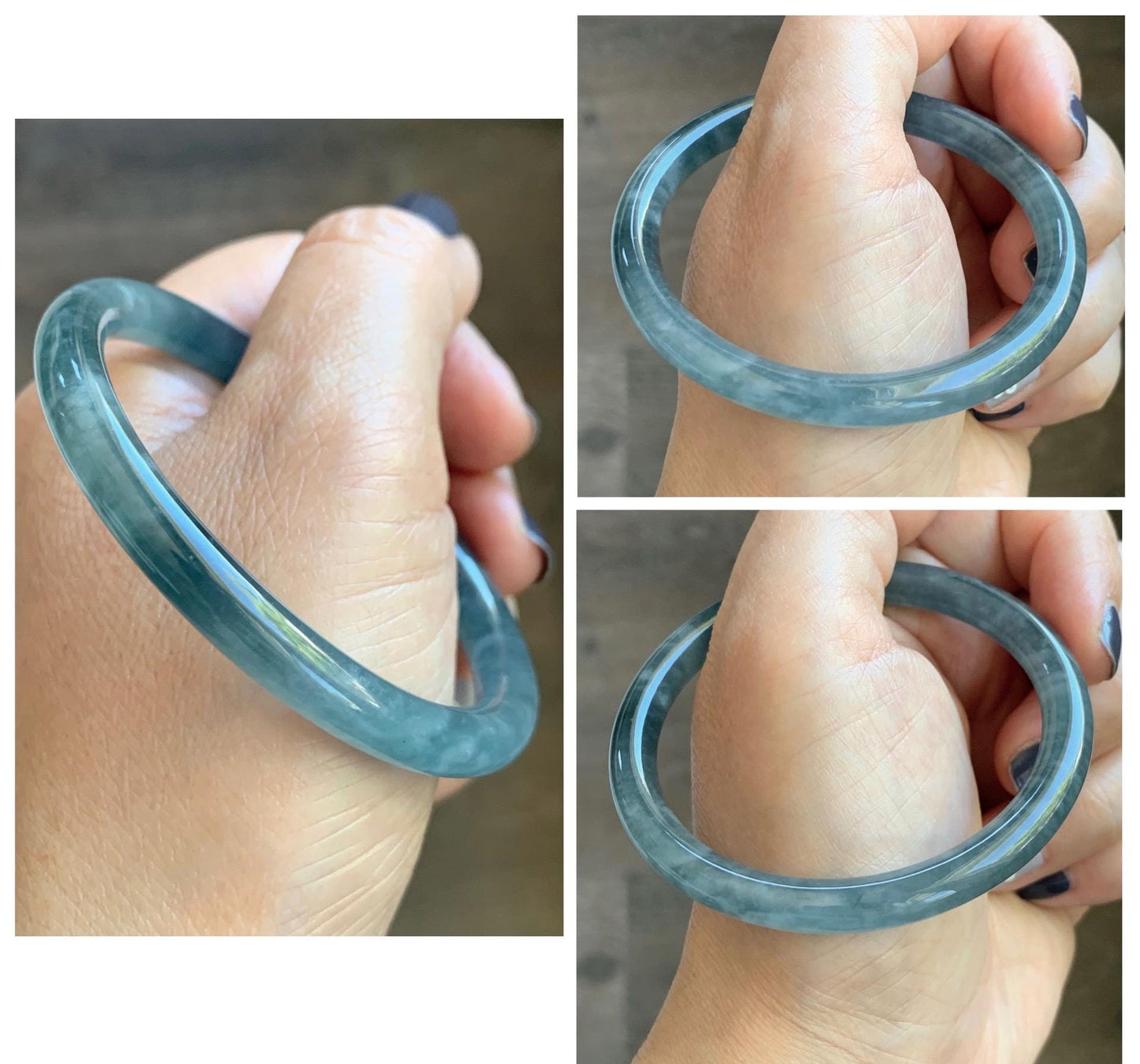 Certified Natural Grade A Guatemalan Icy Highly Translucent Dusty Blue Jade Jadeite Bangle Bracelet 54mm 6.67” 天然冰危暗蓝圆条翡翠手镯 515