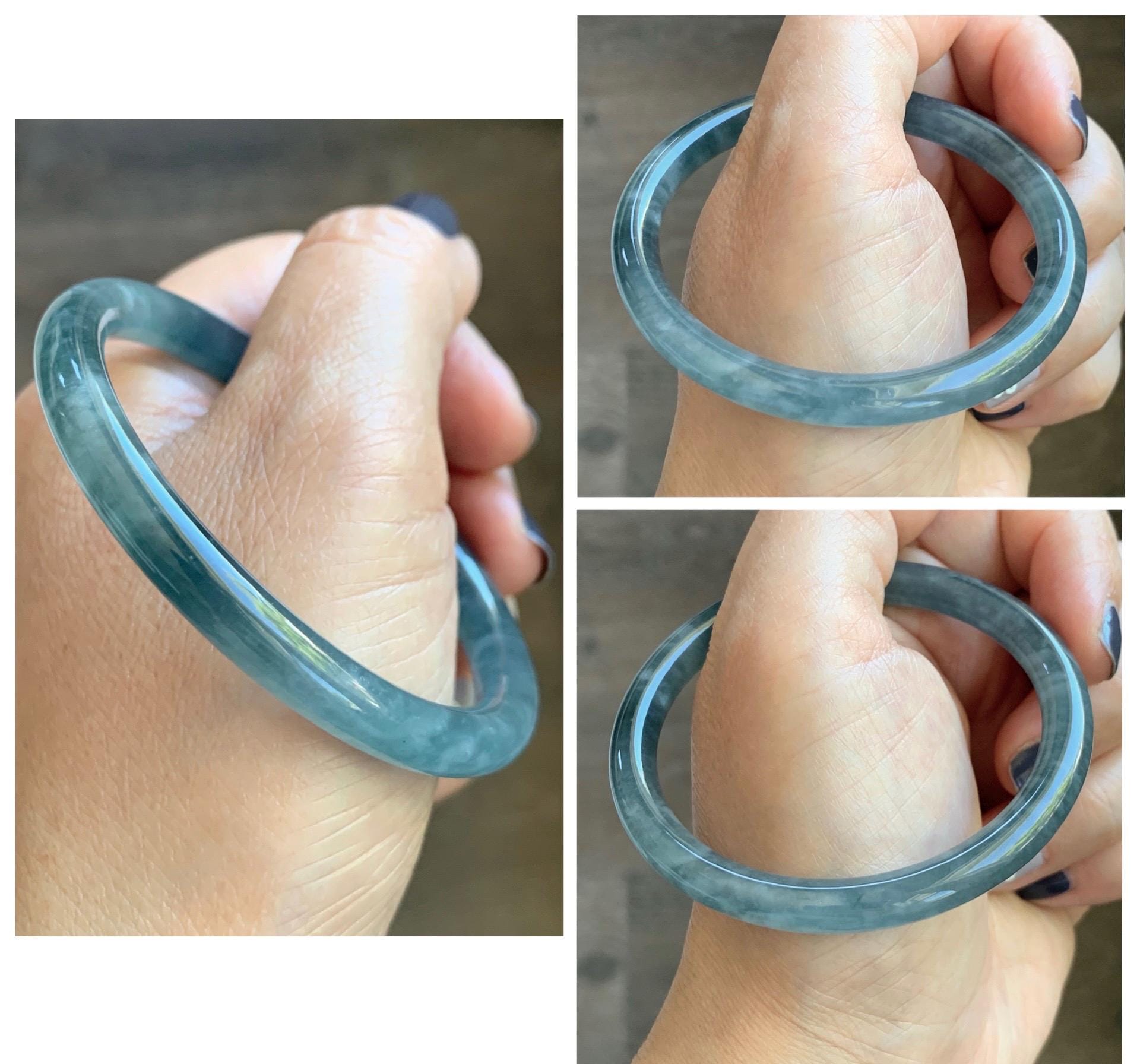 Certified Natural Grade A Guatemalan Icy Highly Translucent Dusty Blue Jade Jadeite Bangle Bracelet 54mm 6.67” 天然冰危暗蓝圆条翡翠手镯 515